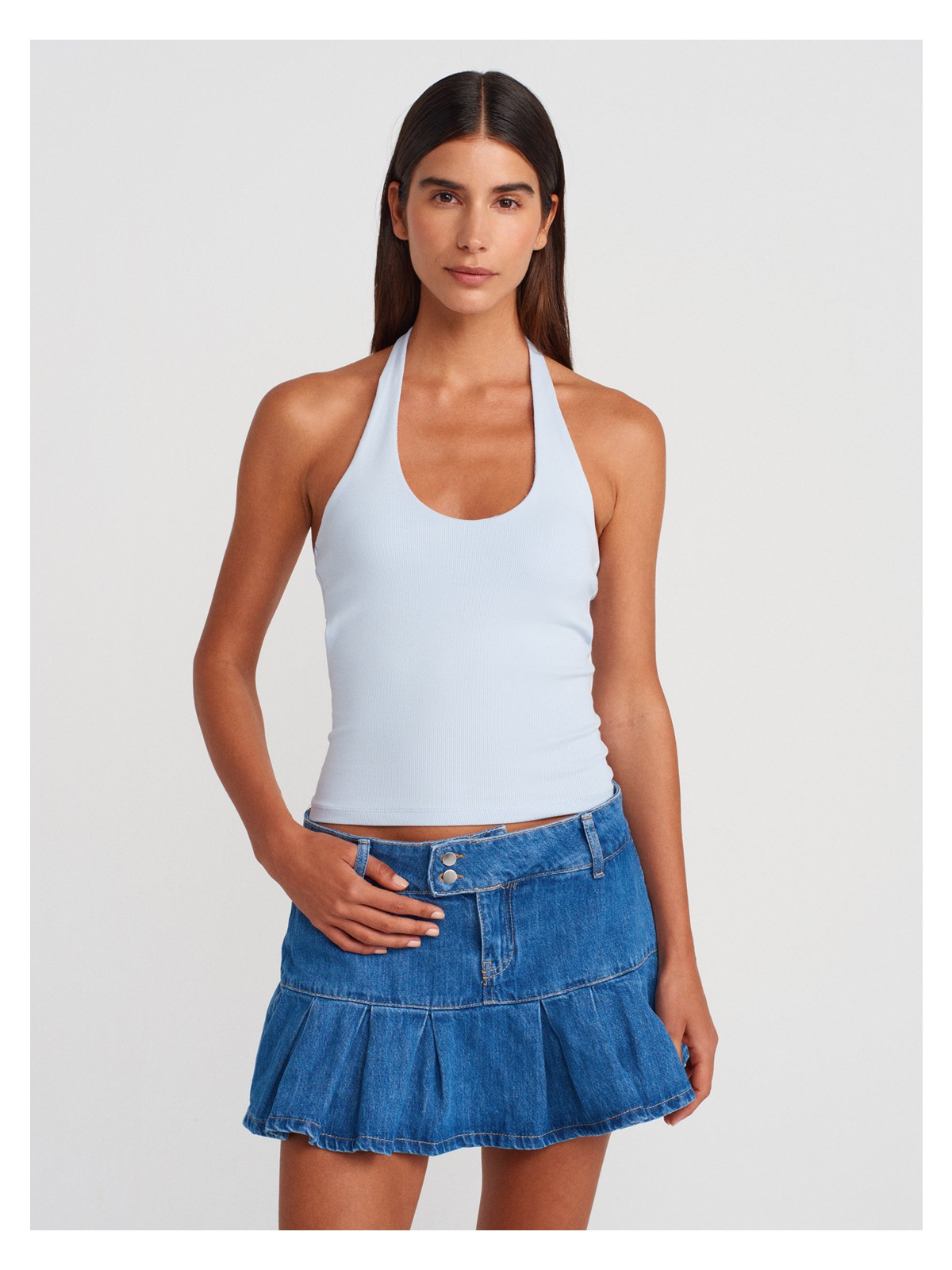 Dilvin 21052 Halter Yaka Top-Açık Mavi