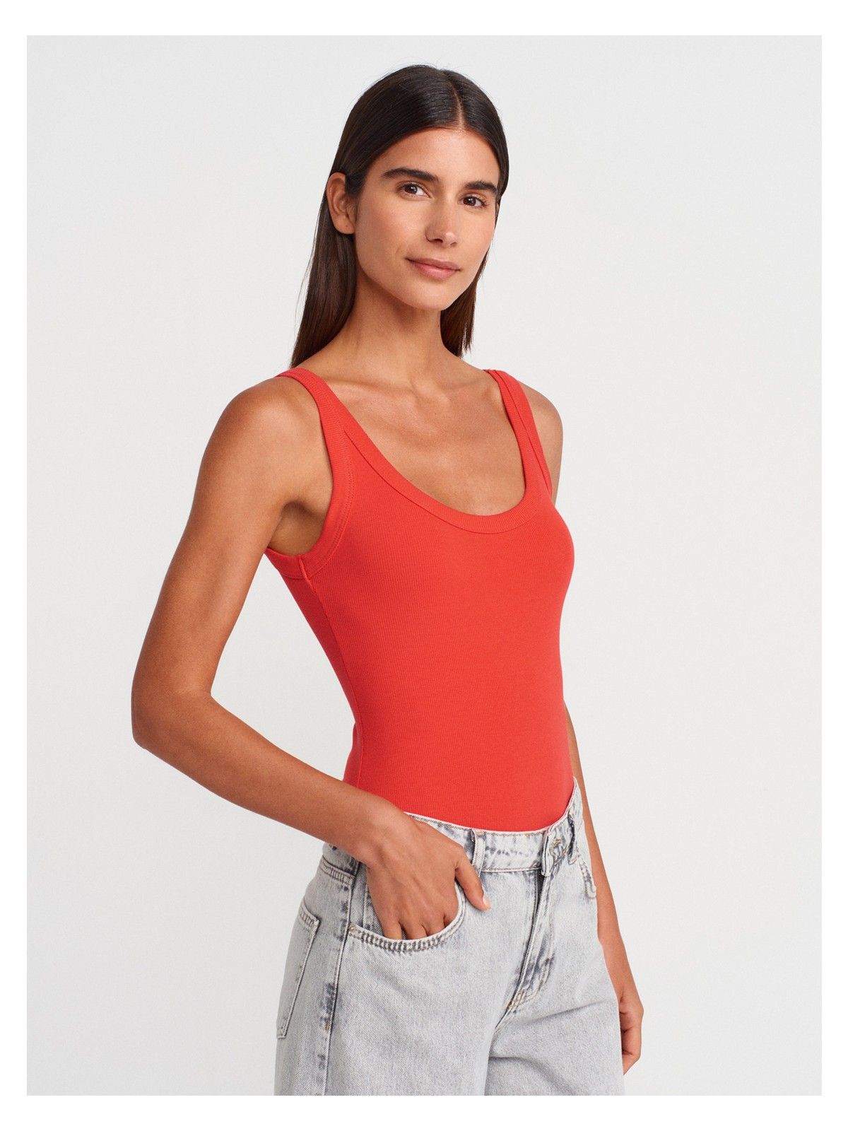 Dilvin 21053 Askılı Bodysuit-Kırmızı