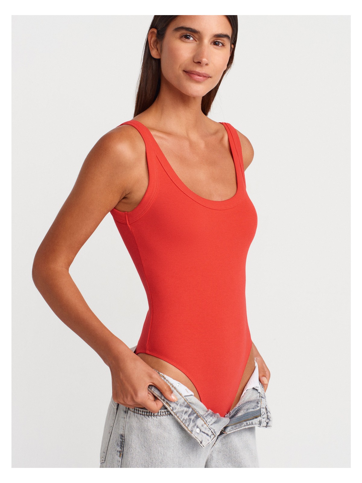 Dilvin 21053 Askılı Bodysuit-Kırmızı - Görsel 3