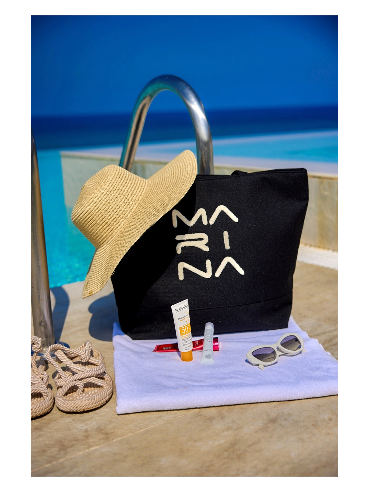 Marina Astarlı Lacivert Plaj Çantası Geniş Hacimli CA2501-2 - Görsel 5