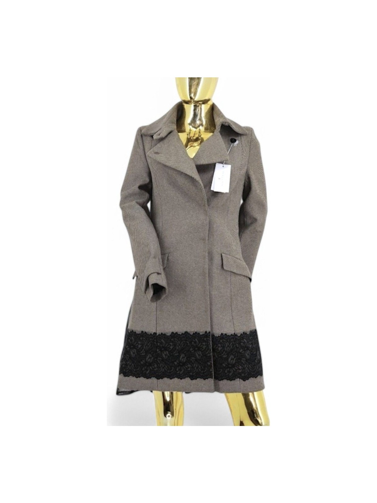 PATRIZIA PEPE ÇIKARILABİLİR TÜL DETAYLI 38 / M - L/40 CAMEL KRUVAZE YAKALI KAŞE PALTO KABAN