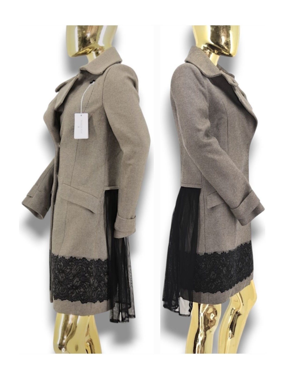 PATRIZIA PEPE ÇIKARILABİLİR TÜL DETAYLI 38 / M - L/40 CAMEL KRUVAZE YAKALI KAŞE PALTO KABAN - Görsel 2