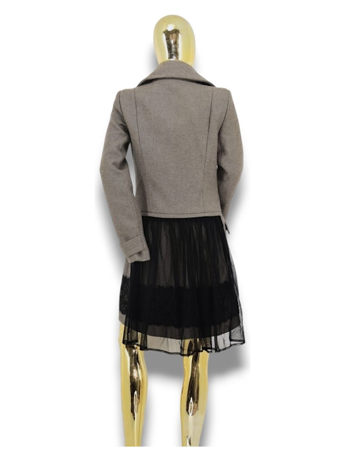 PATRIZIA PEPE ÇIKARILABİLİR TÜL DETAYLI 38 / M - L/40 CAMEL KRUVAZE YAKALI KAŞE PALTO KABAN - Görsel 5