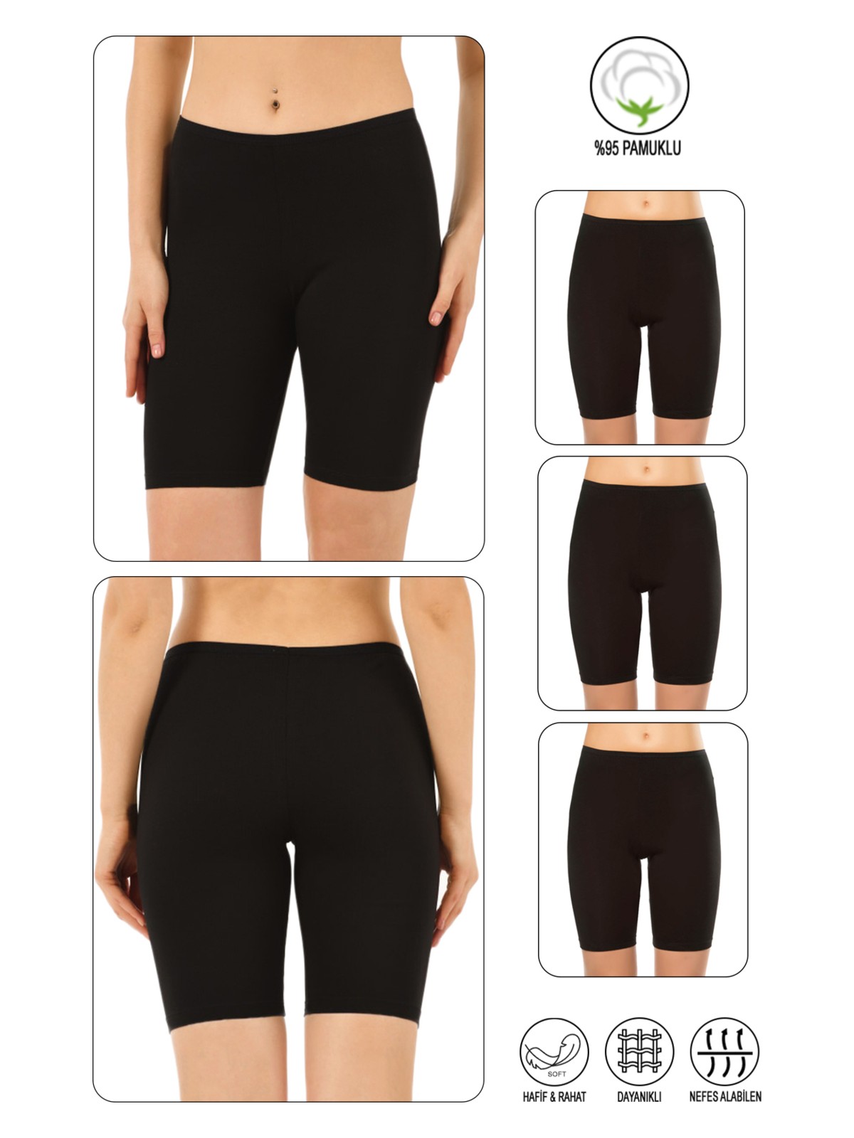 Özkan Underwear Özkan 0413 3'lü Paket Kadın %95 Pamuklu Likralı Süprem Kumaş Esnek Rahat Yumuşak Diz Üstü Toparlayıcı Yüksek Bel Kısa Tayt - Görsel 4