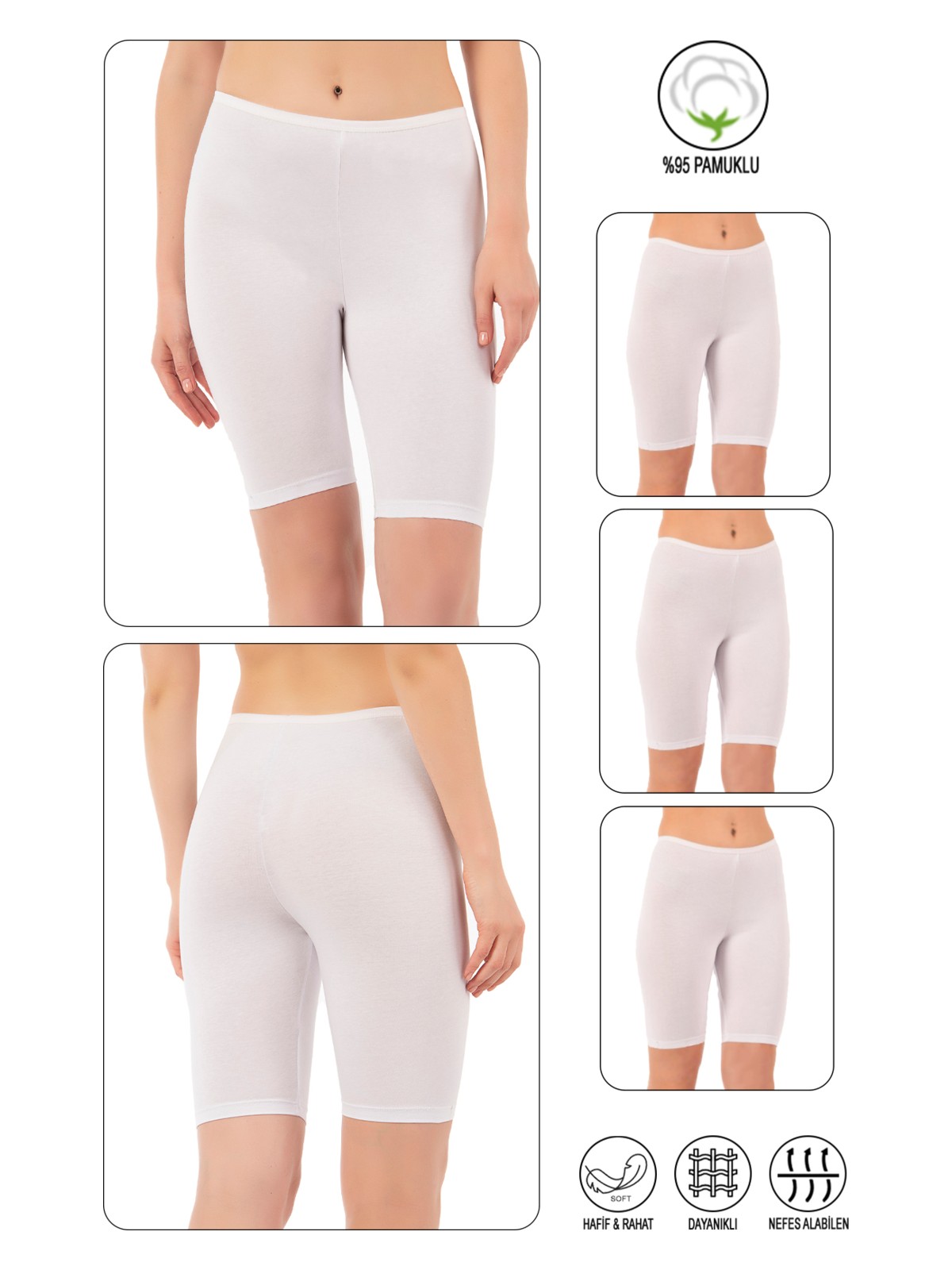 Özkan Underwear Özkan 0413 3'lü Paket Kadın %95 Pamuklu Likralı Süprem Kumaş Esnek Rahat Yumuşak Diz Üstü Toparlayıcı Yüksek Bel Kısa Tayt