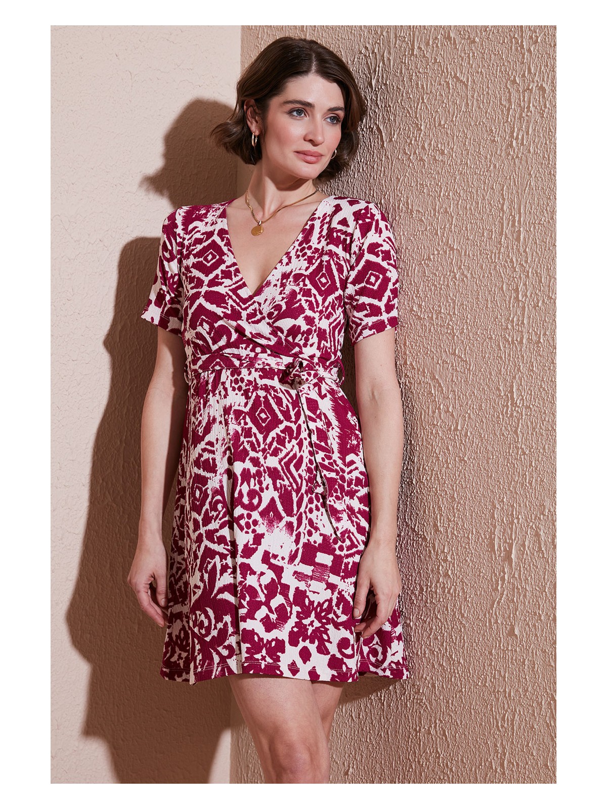 Lela Desenli Kruvaze Yaka Regular Fit Elbise Bayan Elbise 5865723 - Görsel 2