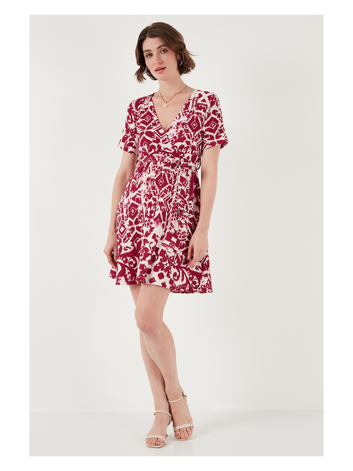 Lela Desenli Kruvaze Yaka Regular Fit Elbise Bayan Elbise 5865723 - Görsel 5