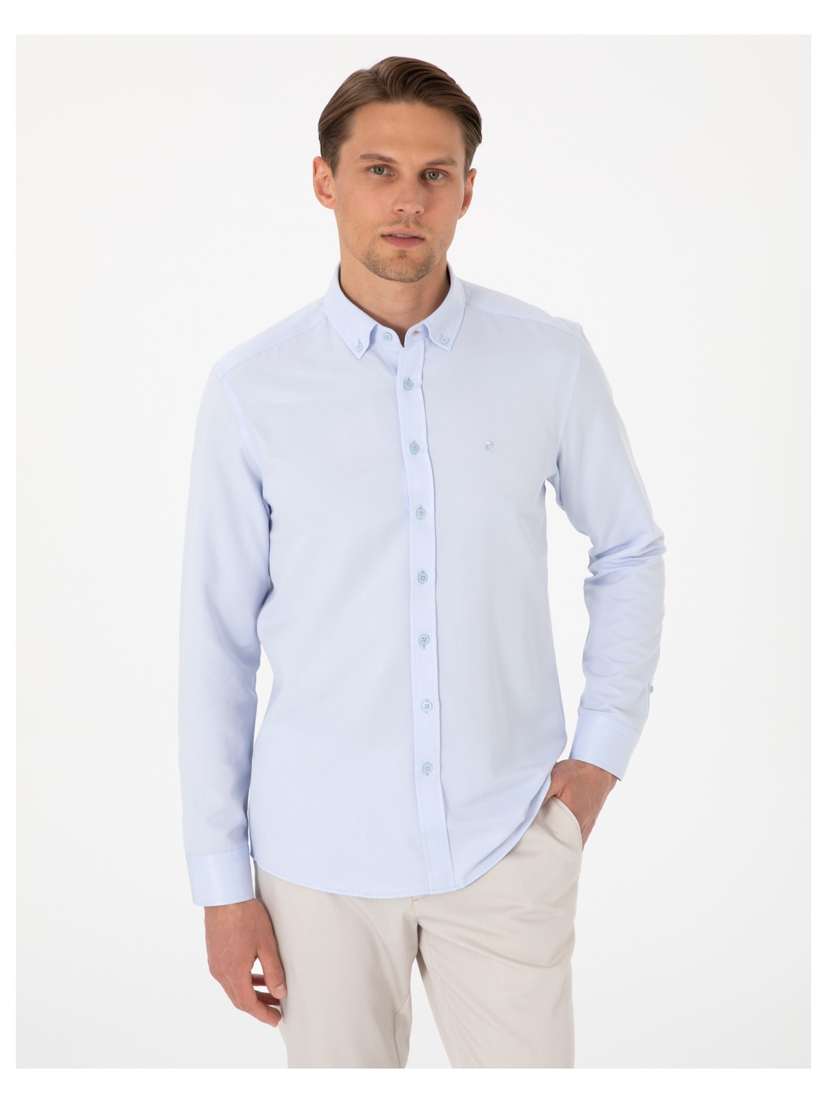 Pierre Cardin Erkek Çağla Oxford Slim Fit Kolay Ütülenebilir Gömlek 50306996-VR016 - Görsel 4