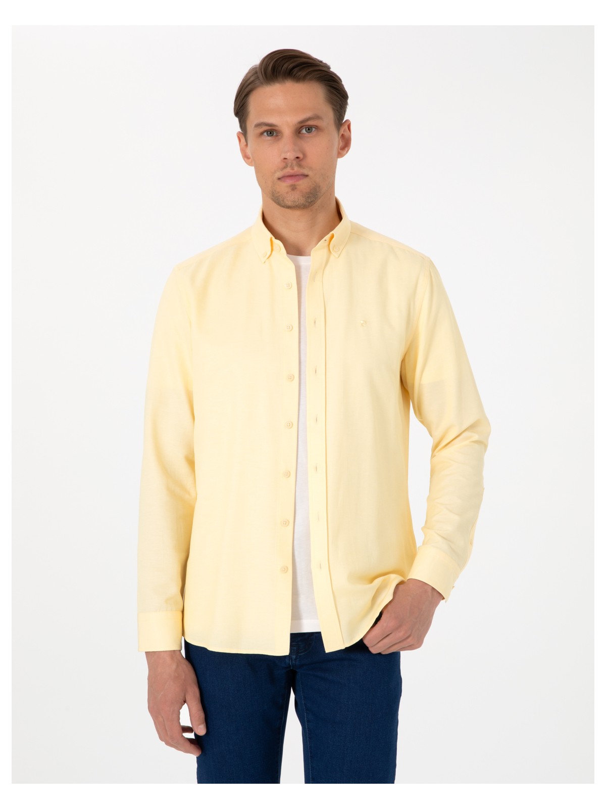 Pierre Cardin Erkek Çağla Oxford Slim Fit Kolay Ütülenebilir Gömlek 50306996-VR016 - Görsel 9