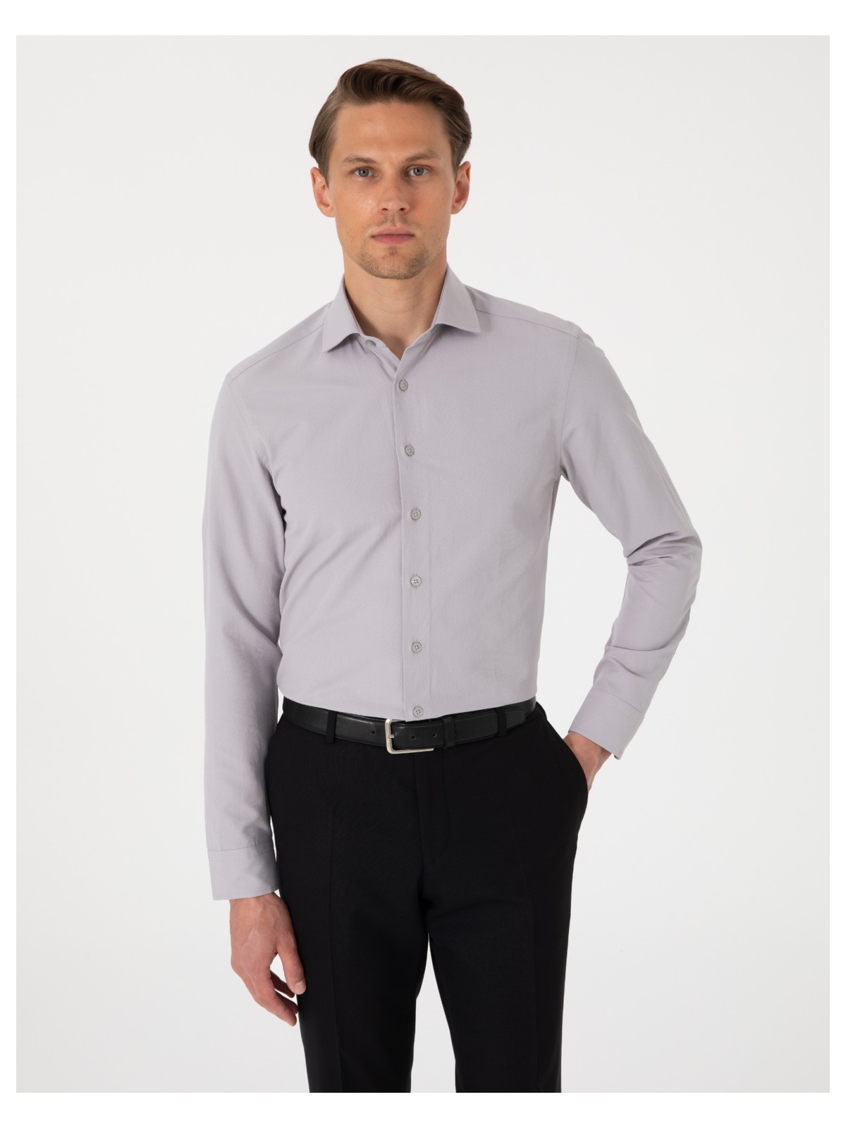 Pierre Cardin Erkek Beyaz Slim Fit Uzun Kollu Armürlü Gömlek 50307108-VR013 - Görsel 3