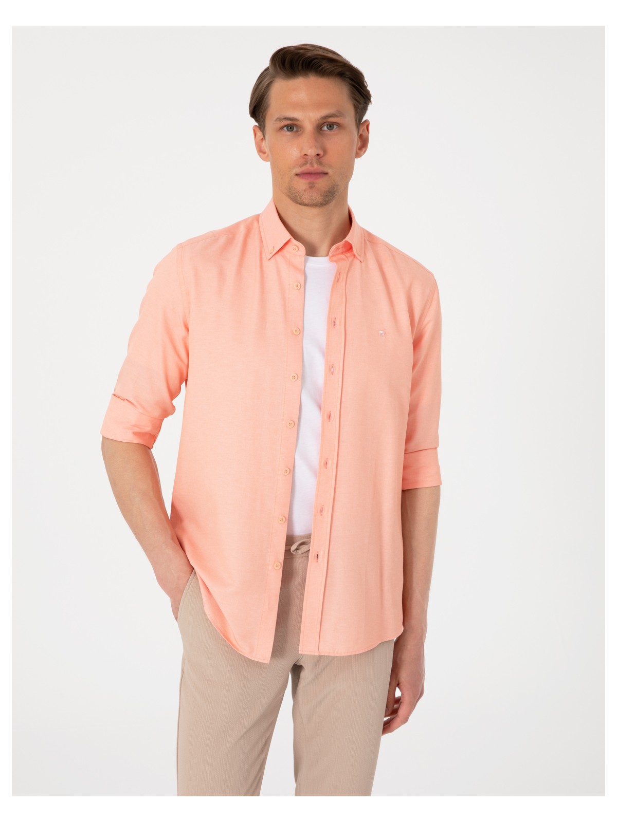 Pierre Cardin Erkek Çağla Oxford Slim Fit Kolay Ütülenebilir Gömlek 50306996-VR016 - Görsel 6