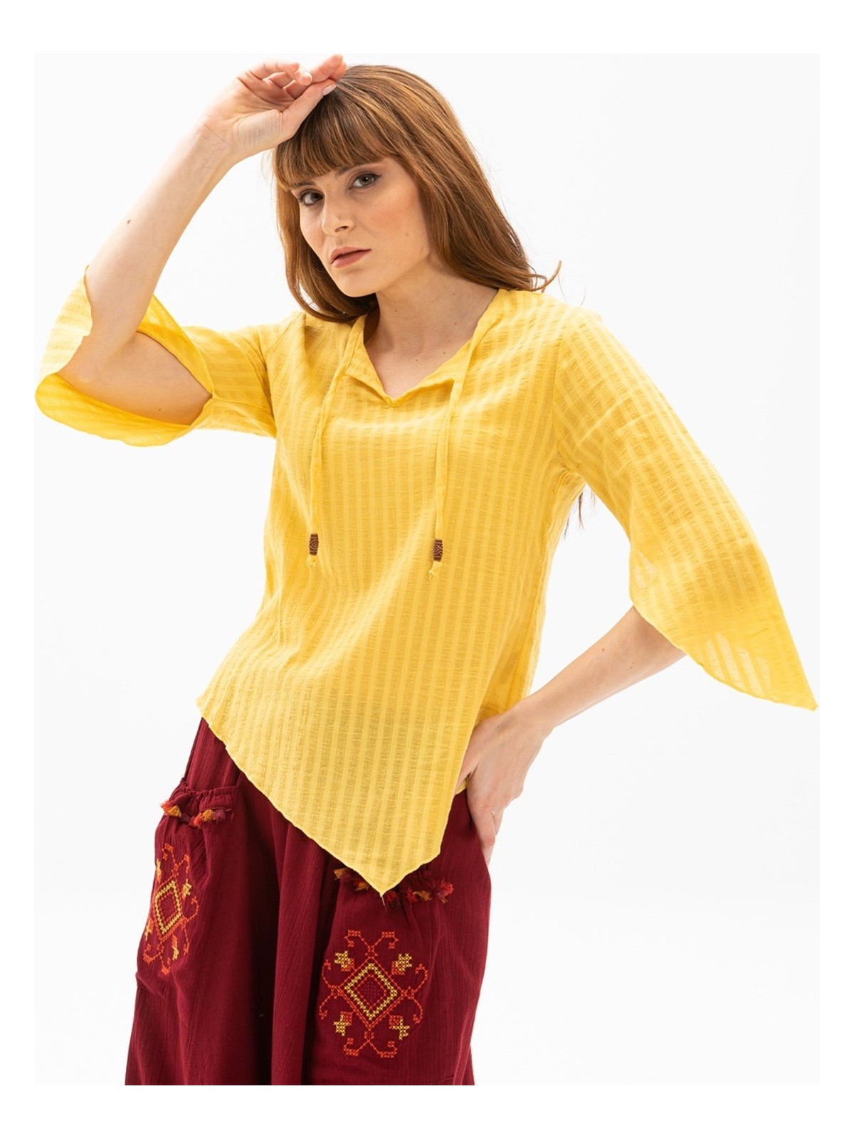 Eliş Şile Bezi Truvakar Kol Şile Bezi Rodos Yazlık Bluz Haki Hk - Görsel 5