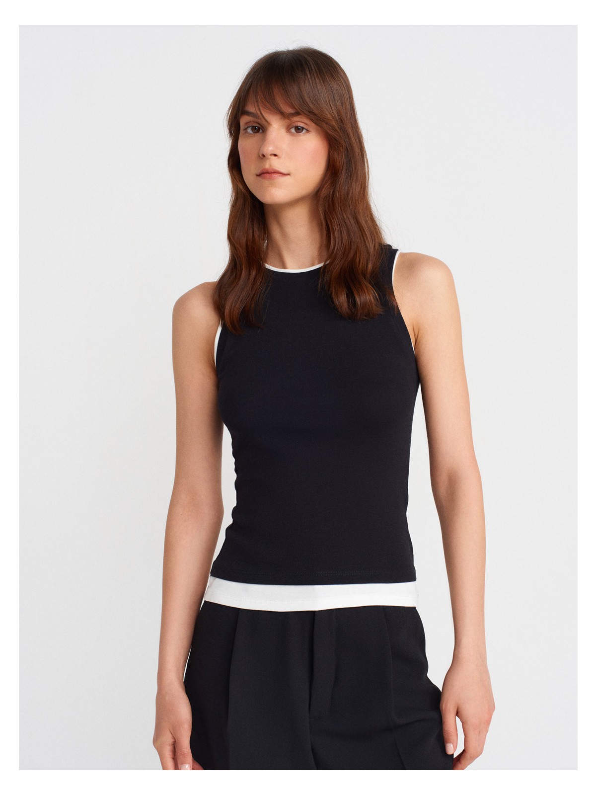 Dilvin 21086 Çift Görünümlü Kolsuz Top-Koyu Kahve - Görsel 3