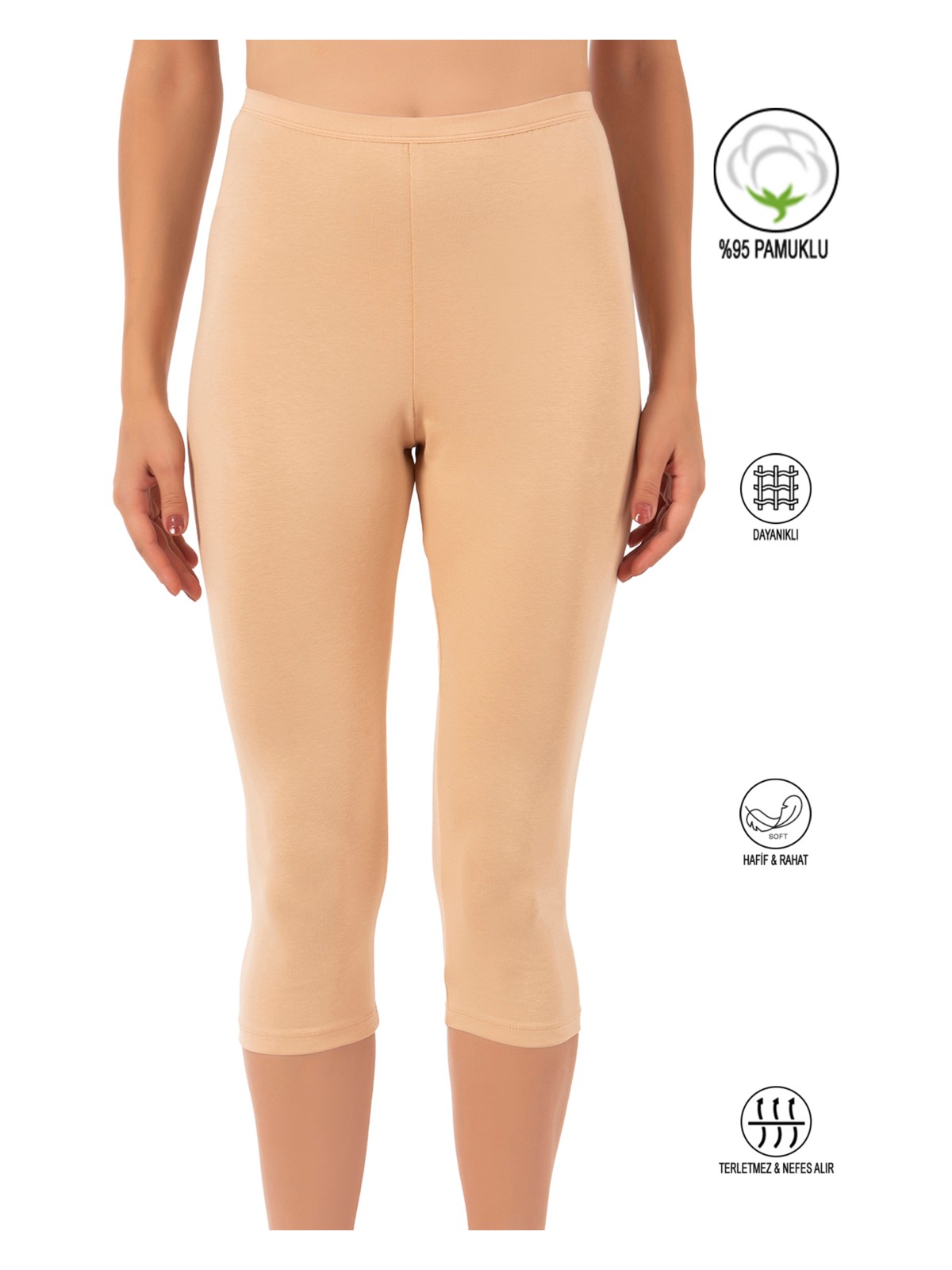 Özkan Underwear 0458 Kadın Pamuklu Likralı Süprem Kapri Tayt - Görsel 4