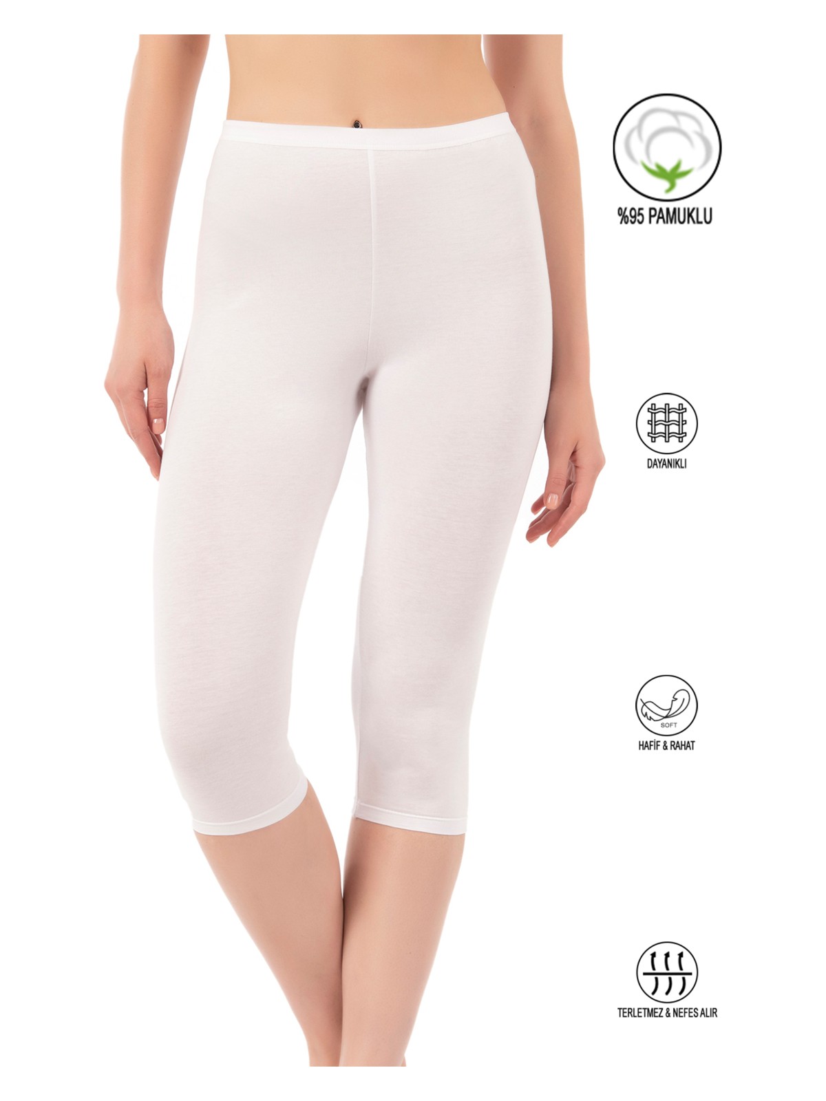 Özkan Underwear 0458 Kadın Pamuklu Likralı Süprem Kapri Tayt - Görsel 3