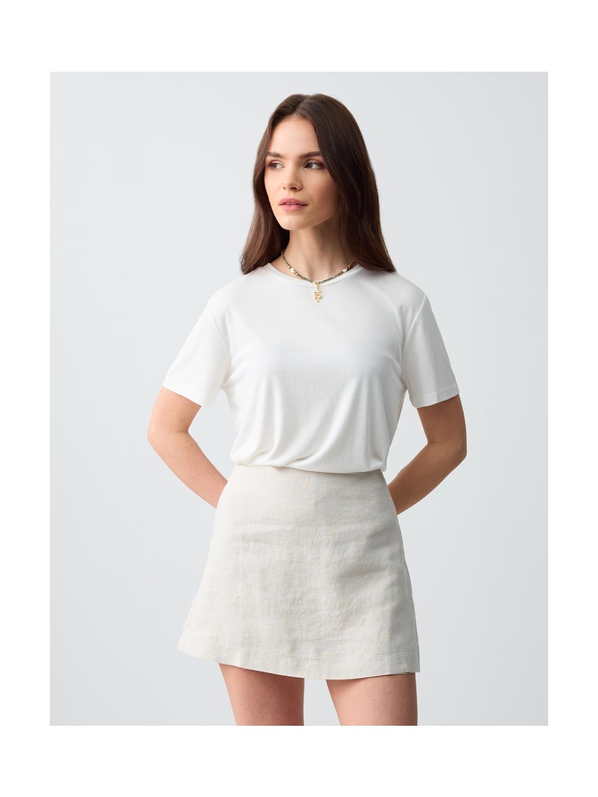 Jimmy Key Taş Düz Kesim Mini Keten Şort Etek