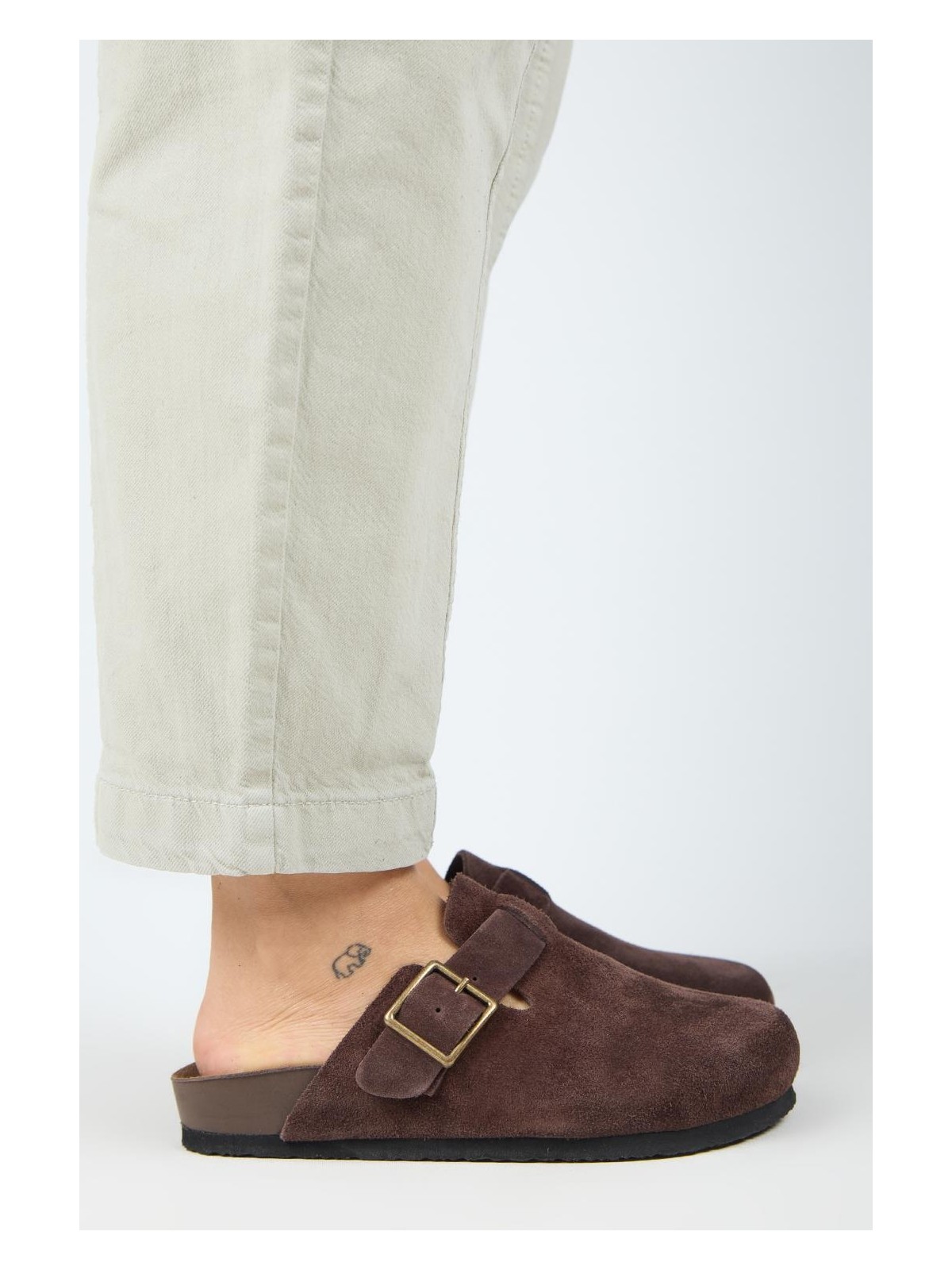 Manijero Zeta 2 Kadın Deri Deri Kemerli Tokalı Sabo Vizon Terlik - Görsel 8