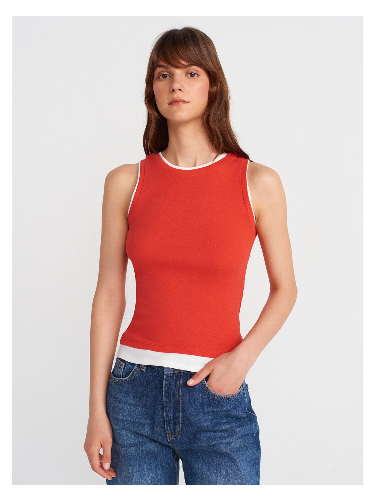 Dilvin 21086 Çift Görünümlü Kolsuz Top-Koyu Kahve - Görsel 5