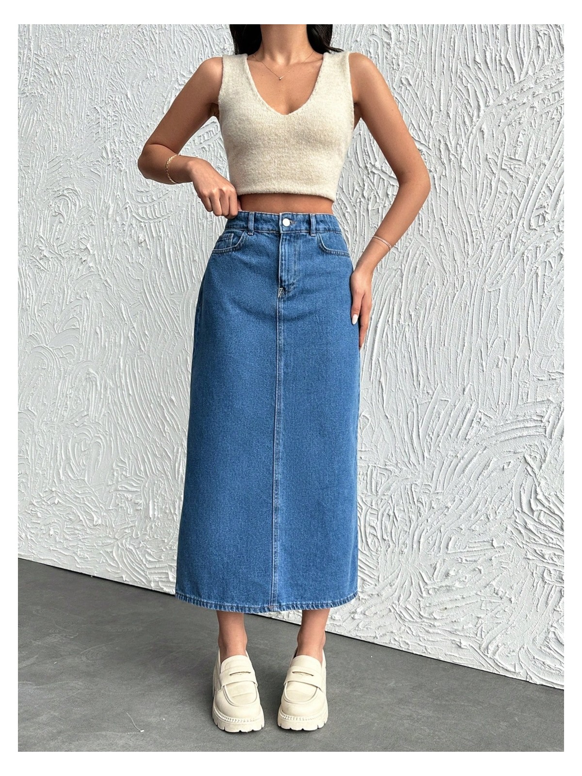 Dema Kadın Ekru Pamuk Denim Etek - Görsel 6