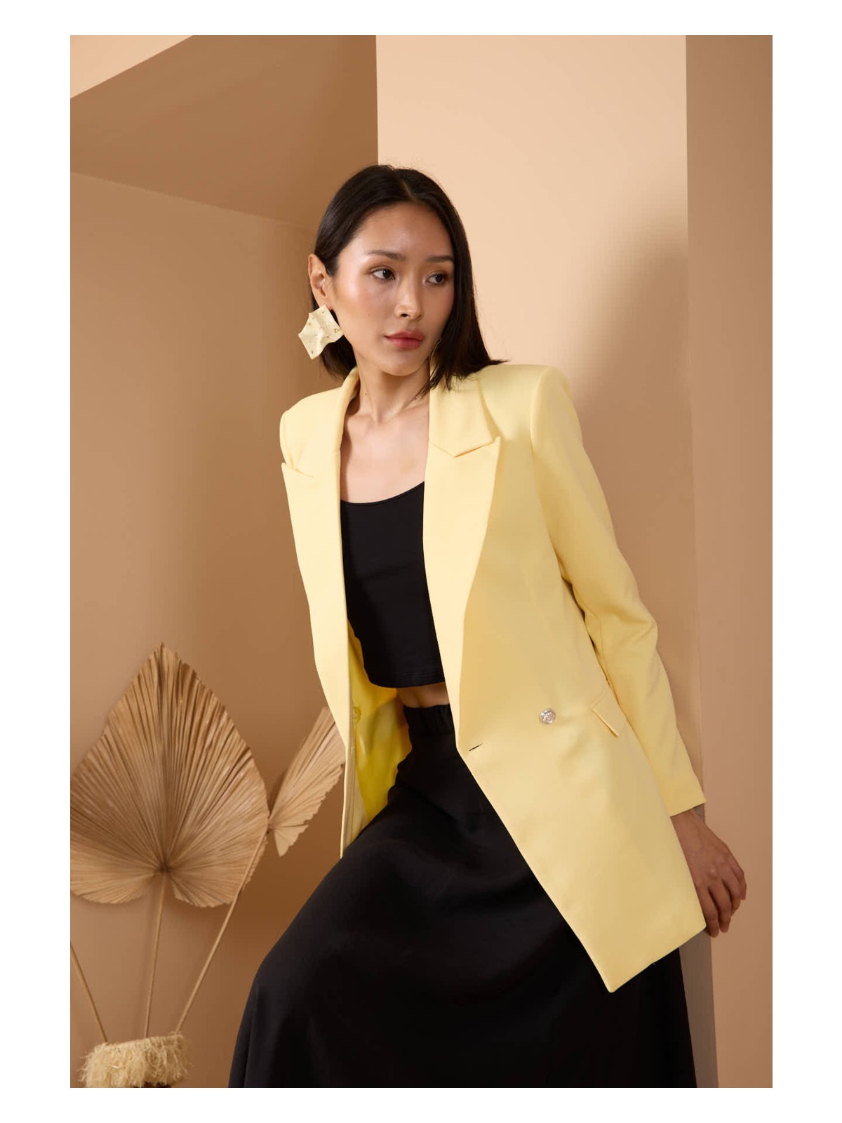 Bolivente Mor Oversize Dokuma Blazer Ceket - Görsel 3