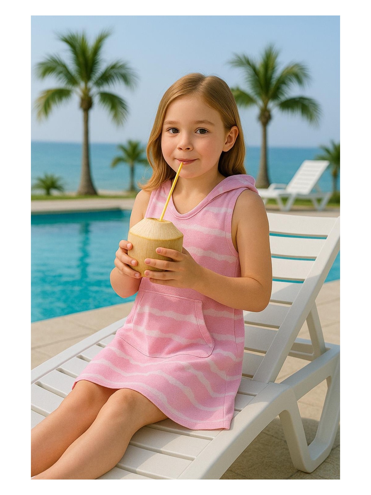 Luess Kız Çocuk Pembe Batikli Havlu Elbise (3-4 Yaş 8-9 Yaş)