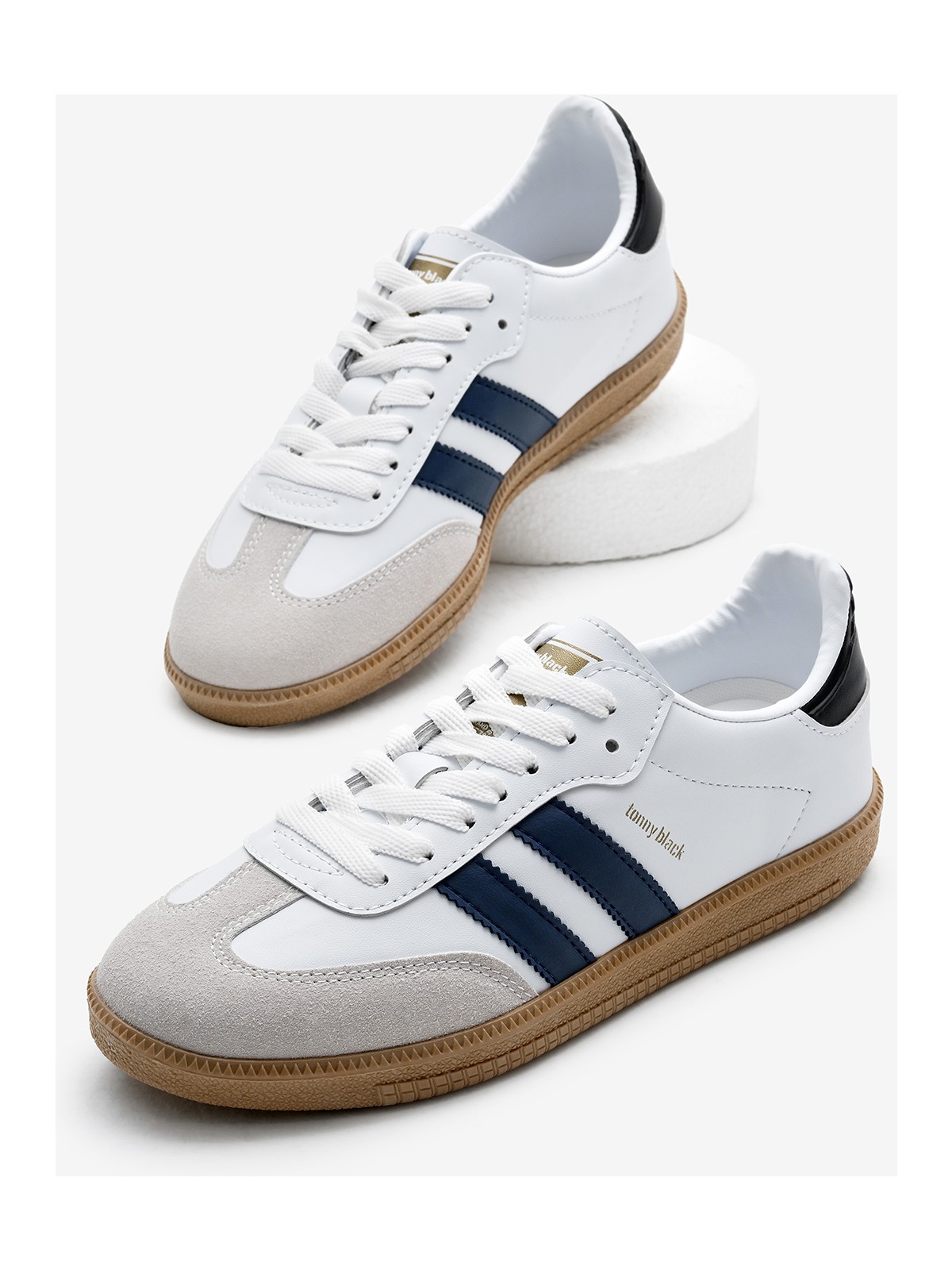 Tonny Black Unisex Beyaz Lacivert Termo Taban Yanı Şeritli Bağcıklı Spor Ayakkabı