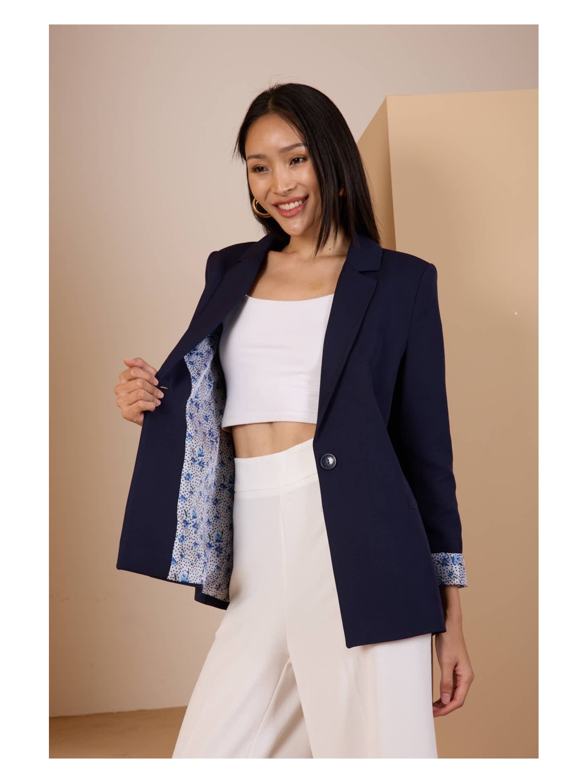 Bolivente Taş Kruvaze Yaka Kolu Katlama Detaylı Regular Vatkalı Blazer Ceket - Görsel 8