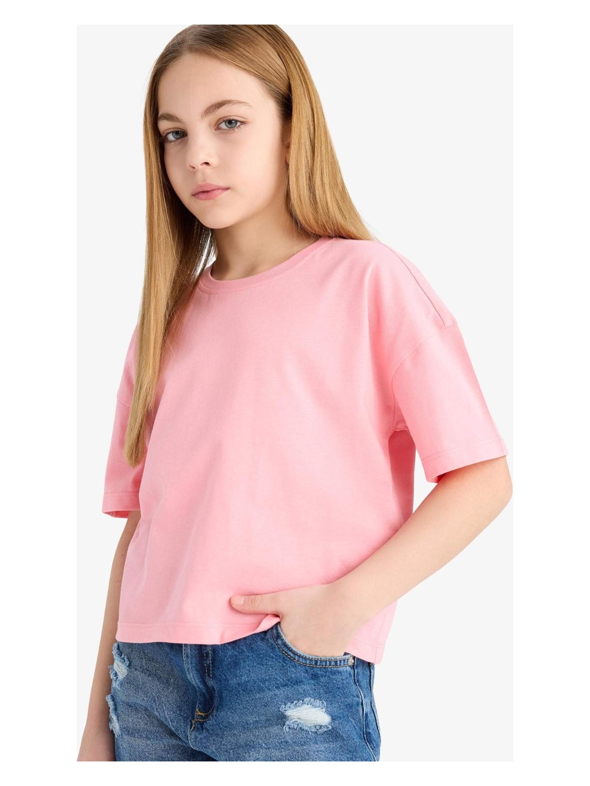 DeFacto Relax Fit Bisiklet Yaka Basic Düz Kısa Kollu Tişört Kız Çocuk Z5095A625SM