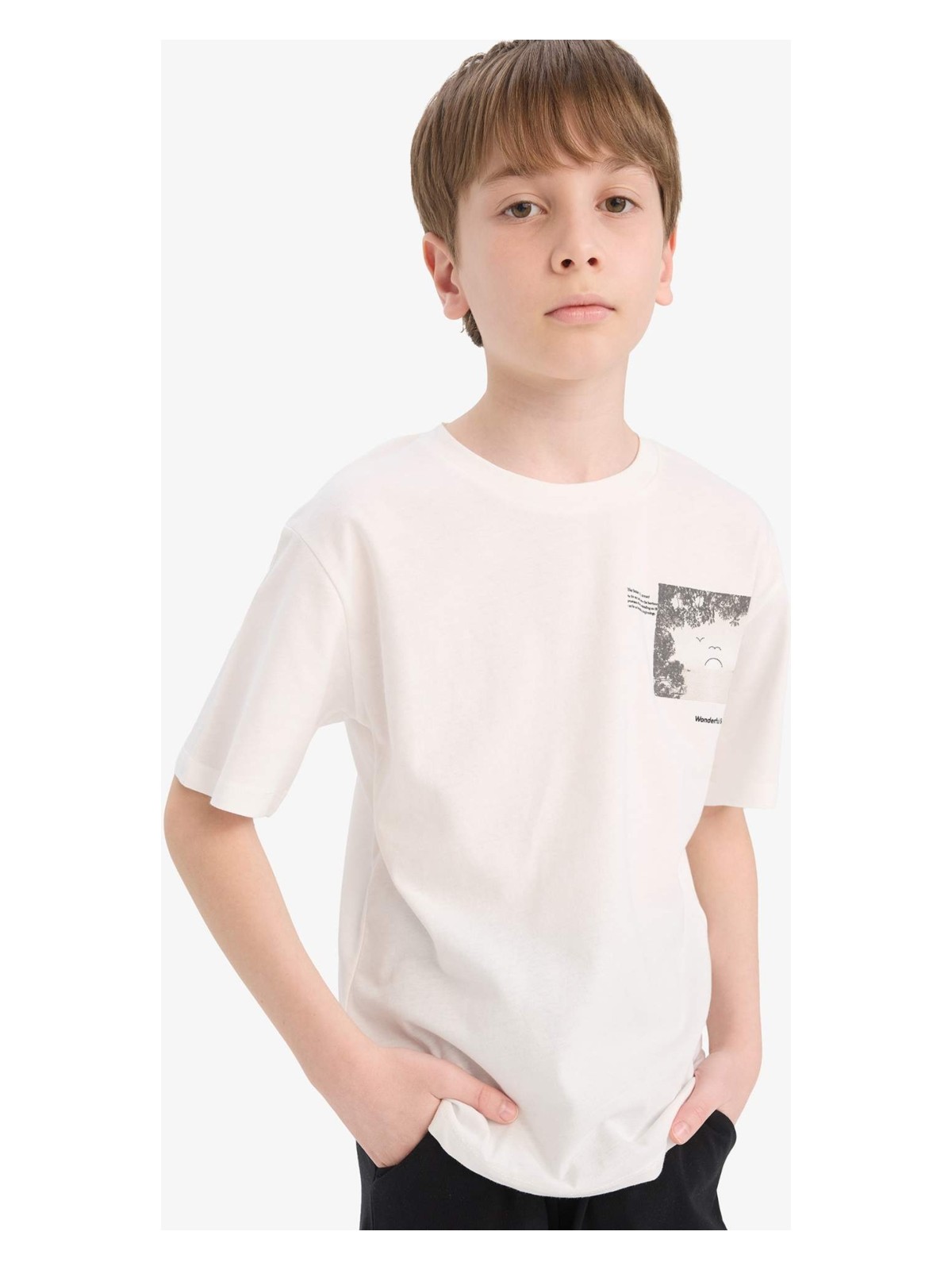 DeFacto Bisiklet Yaka Baskılı Kısa Kollu Tişört Erkek Çocuk E4160A825SM