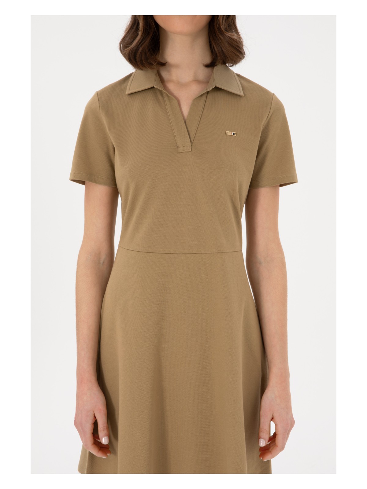 U.S. Polo Assn. Kadın Haki Polo Yaka Mini Boy Örme Elbise 50305854-VR027 - Görsel 6
