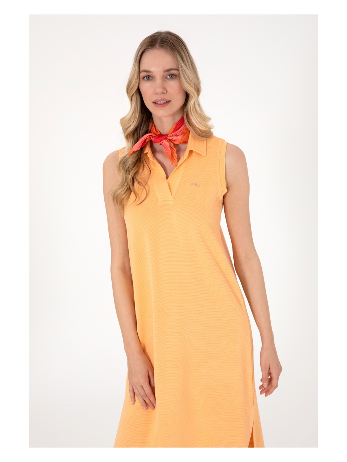 U.S. Polo Assn. Kadın Turuncu Polo Yaka Midi Boy Örme Elbise 50300674-VR202 - Görsel 2