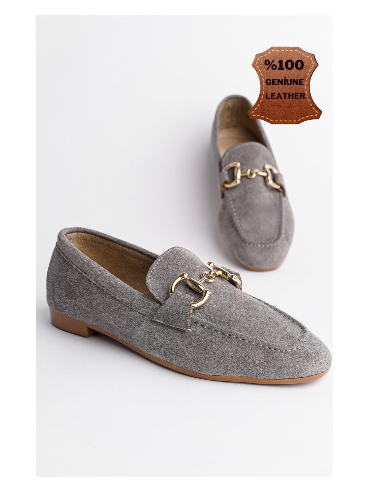 Muggo Mona Garantili Metal Tokalı Deri Kadın Loafer Günlük Ayakkabı - Görsel 9