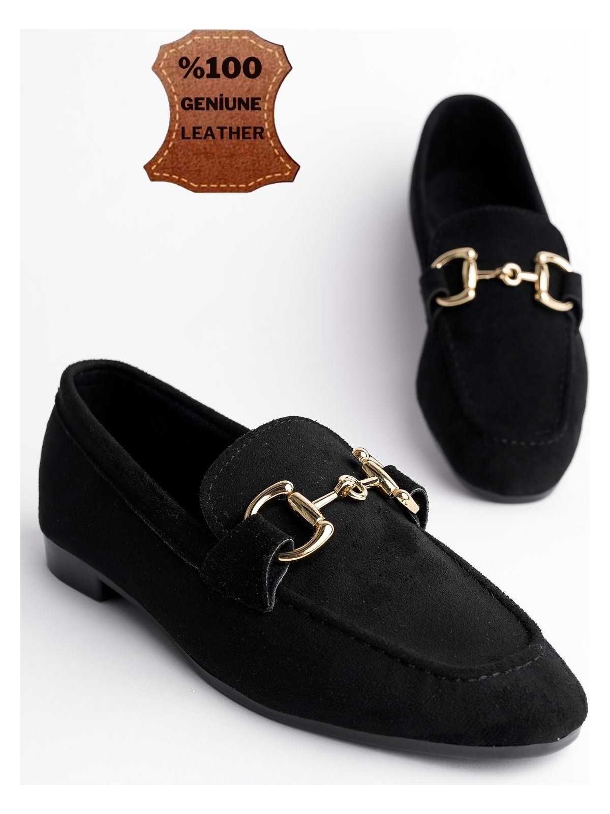 Muggo Mona Garantili Metal Tokalı Deri Kadın Loafer Günlük Ayakkabı - Görsel 4