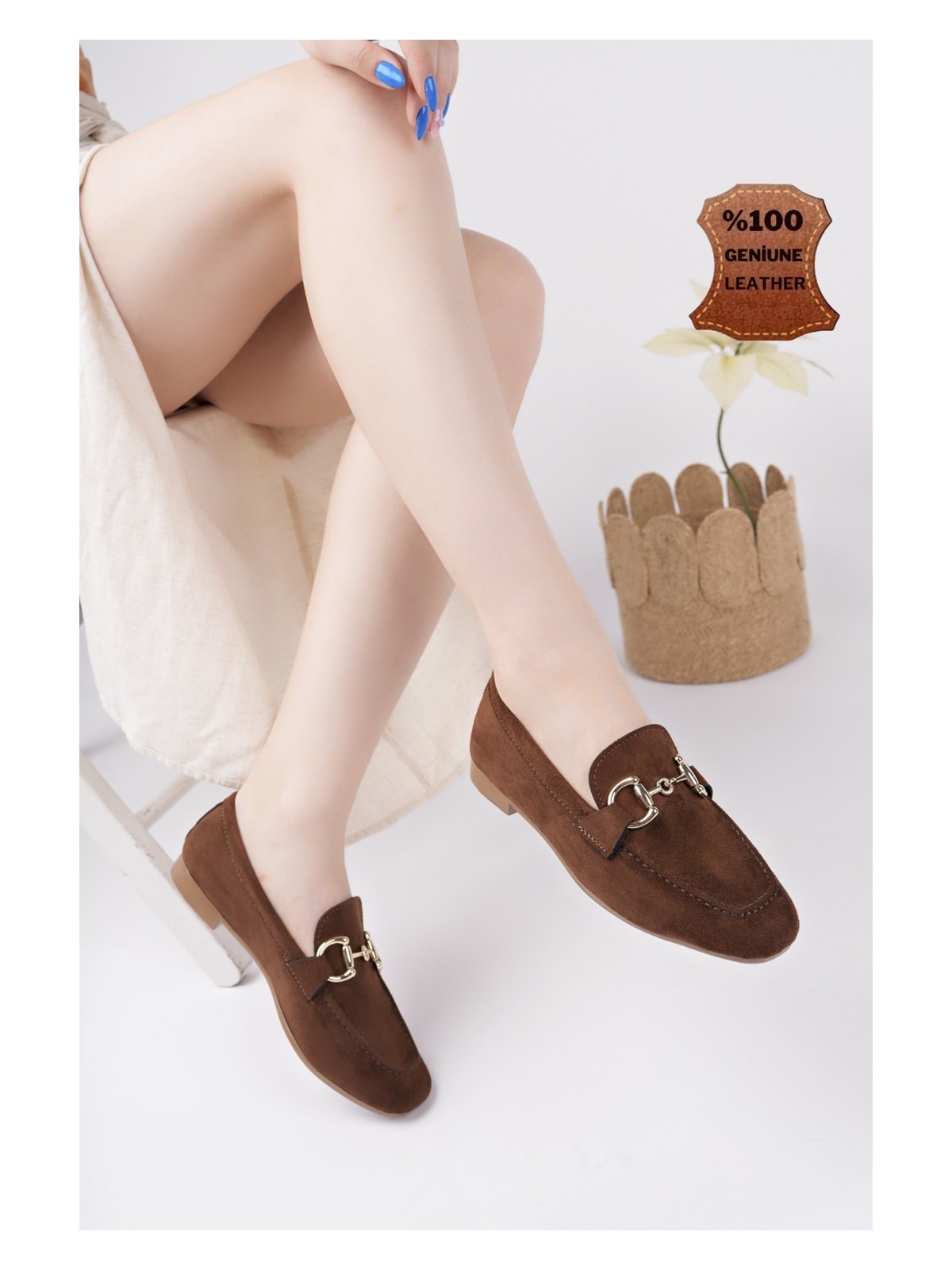 Muggo Mona Garantili Metal Tokalı Deri Kadın Loafer Günlük Ayakkabı - Görsel 10