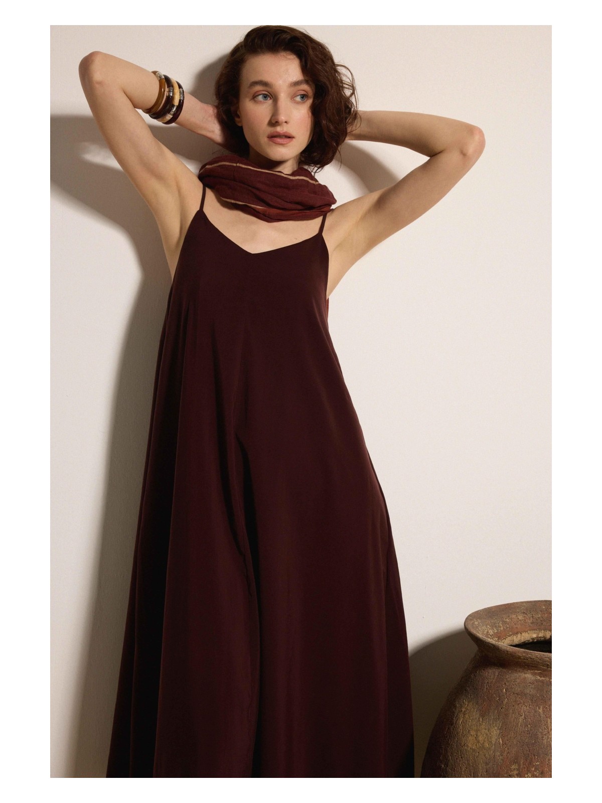 Babokah Askılı Kupro Midi Elbise - Görsel 4