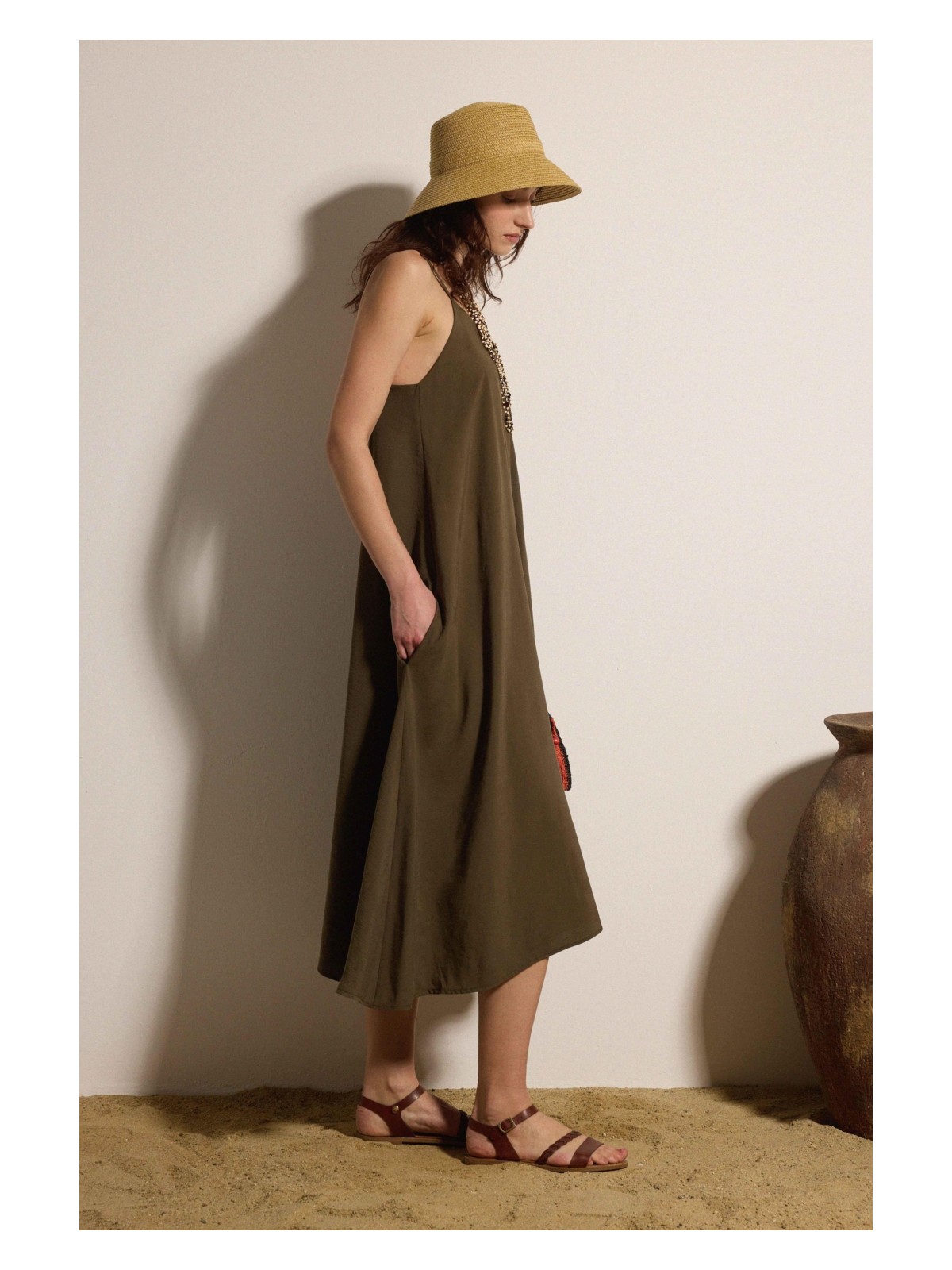 Babokah Askılı Kupro Midi Elbise - Görsel 3