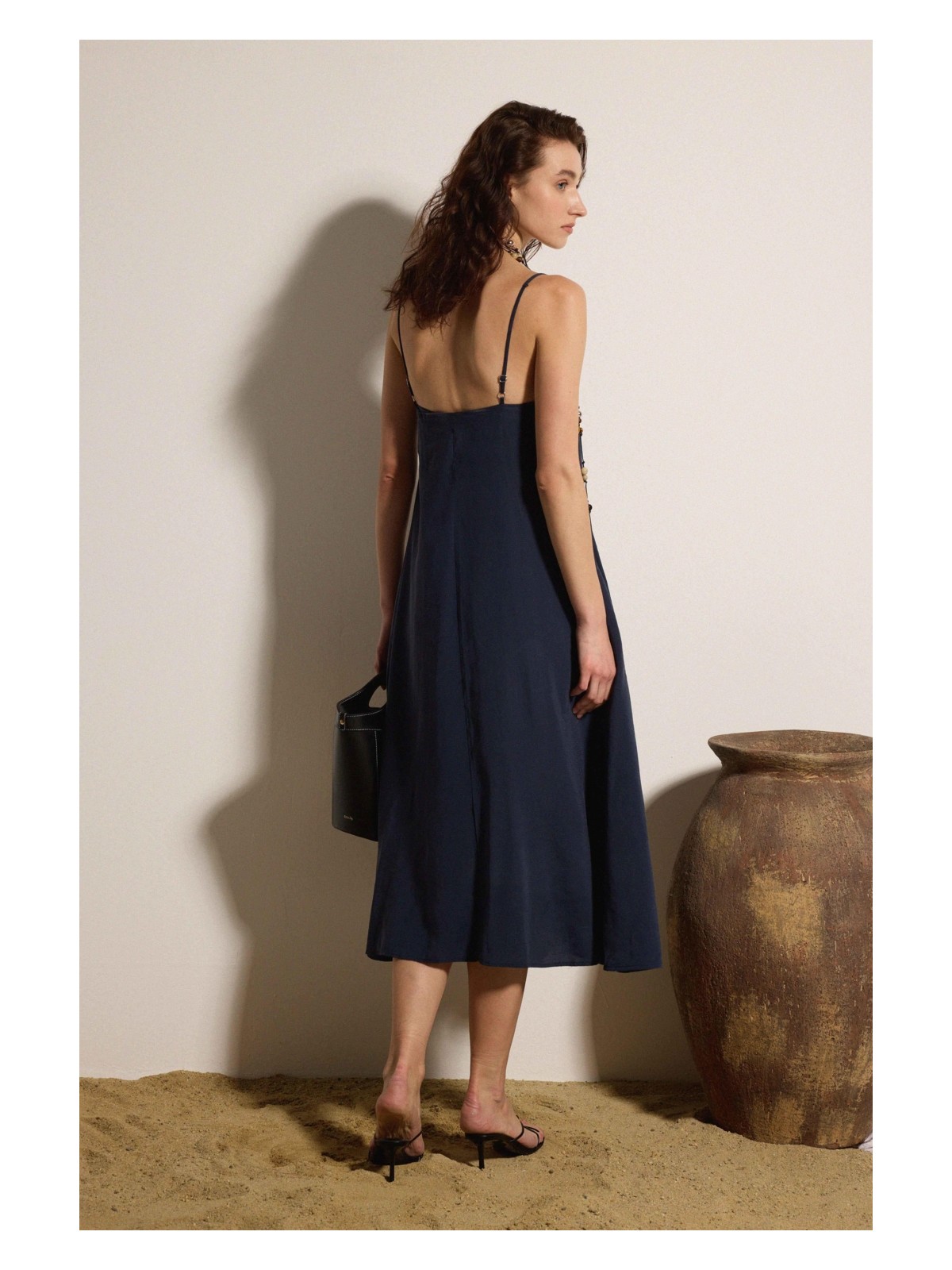 Babokah Askılı Kupro Midi Elbise