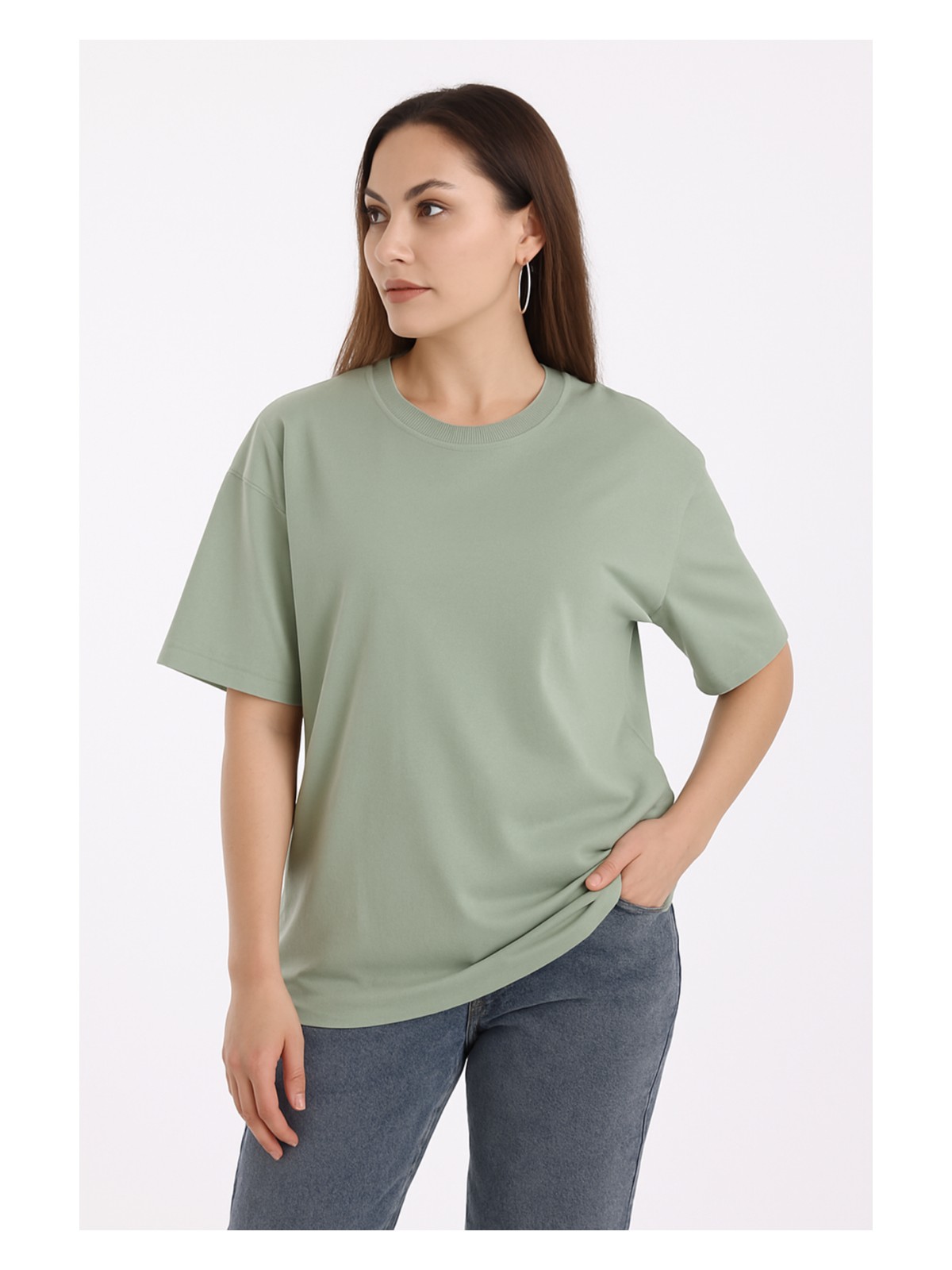 Guaraz Kadın Kırmızı Oversize Bisiklet Yaka %100 Pamuk Düz Basic Yazlık T-Shirt - Görsel 9