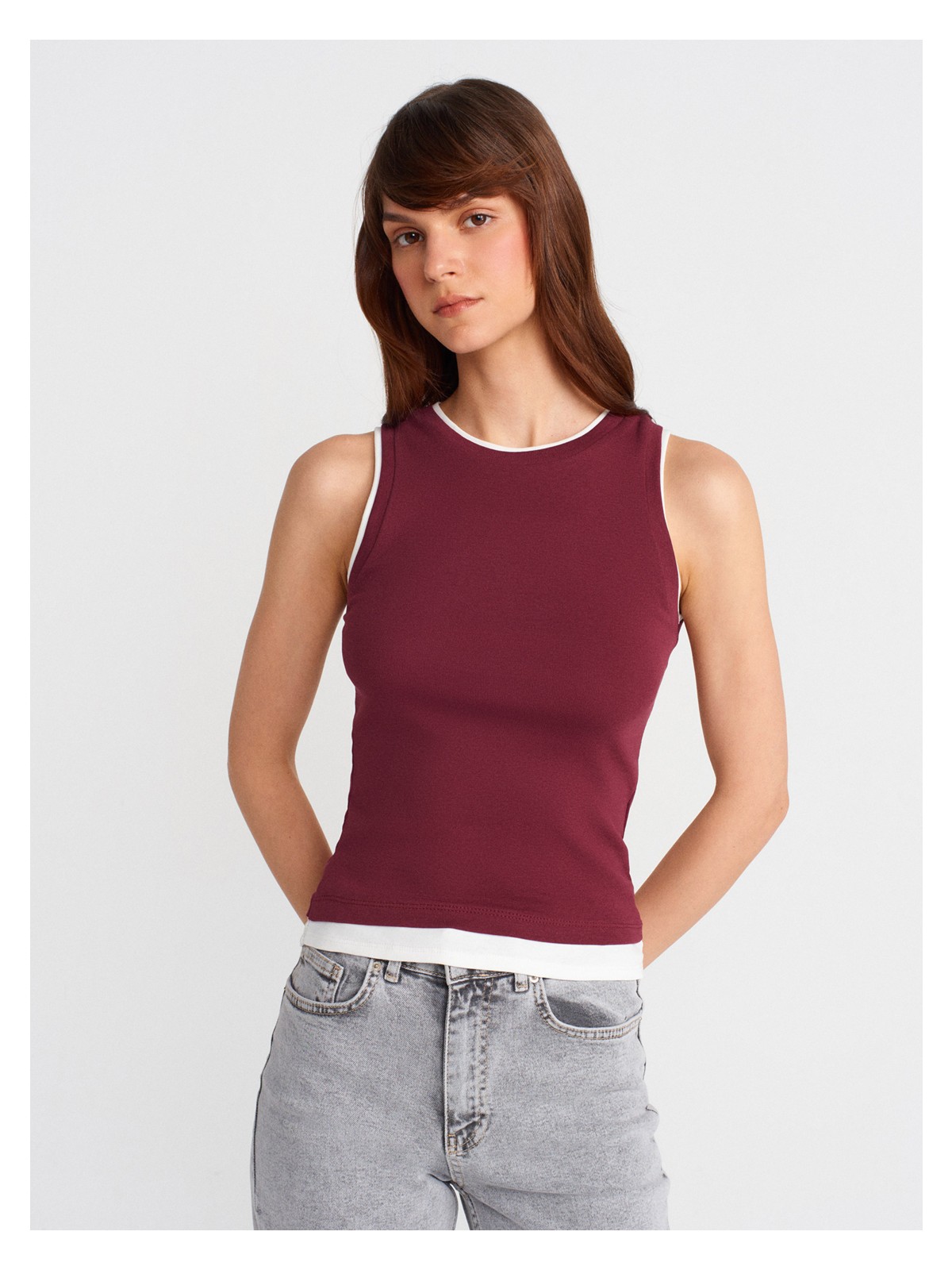 Dilvin 21086 Çift Görünümlü Kolsuz Top-Koyu Kahve - Görsel 6