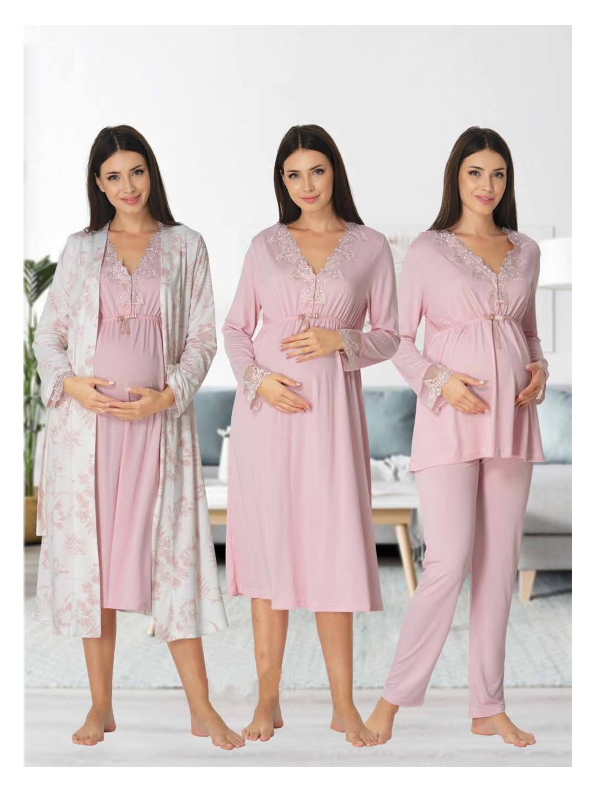 Effortt Dvina Effortt Lohusa 4'lü Set - Sabahlık/pijama Takımı/gecelik Mavi - 8096 - Görsel 9