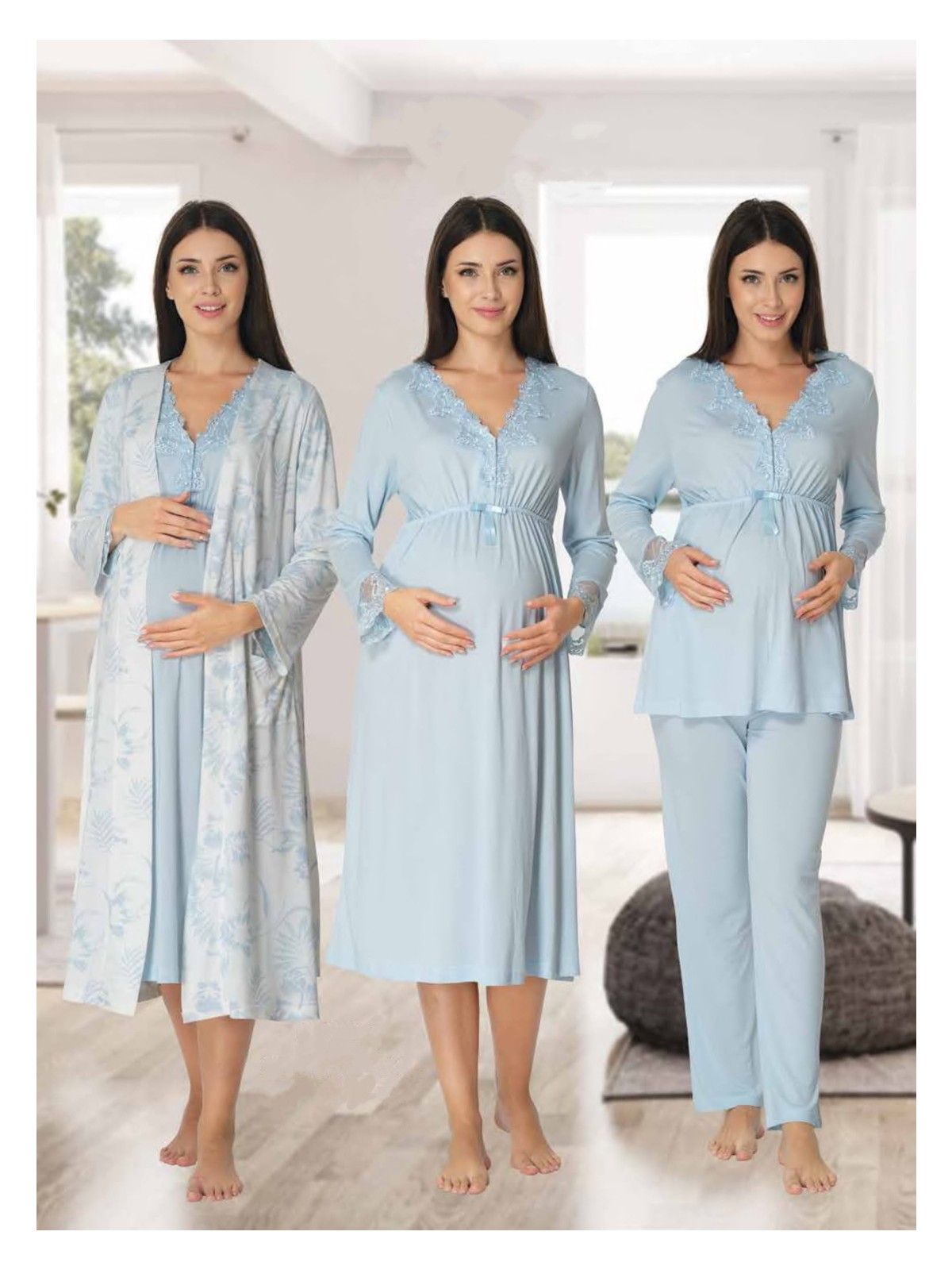 Effortt Dvina Effortt Lohusa 4'lü Set - Sabahlık/pijama Takımı/gecelik Siyah - 8096 - Görsel 7