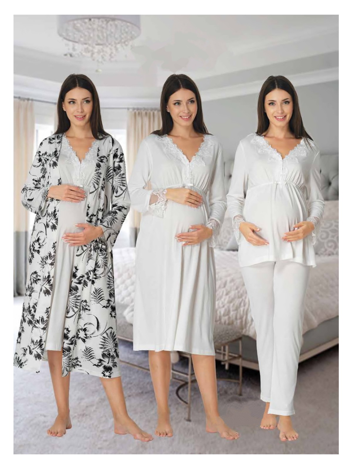 Effortt Dvina Effortt Lohusa 4'lü Set - Sabahlık/pijama Takımı/gecelik Pudra - 8096 - Görsel 3