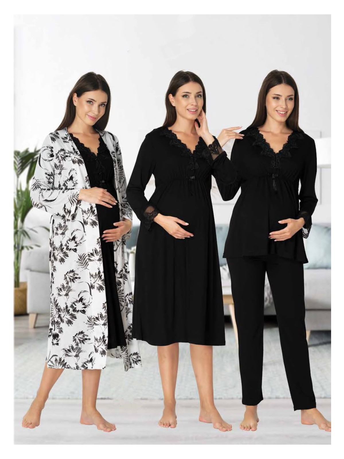 Effortt Dvina Effortt Lohusa 4'lü Set - Sabahlık/pijama Takımı/gecelik Ekru - 8096 - Görsel 5