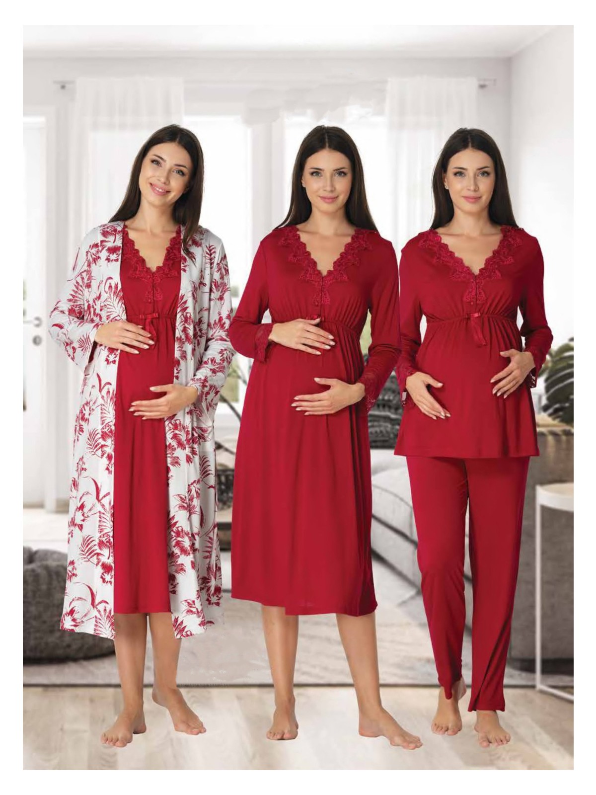 Effortt Dvina Effortt Lohusa 4'lü Set - Sabahlık/pijama Takımı/gecelik Pudra - 8096 - Görsel 8