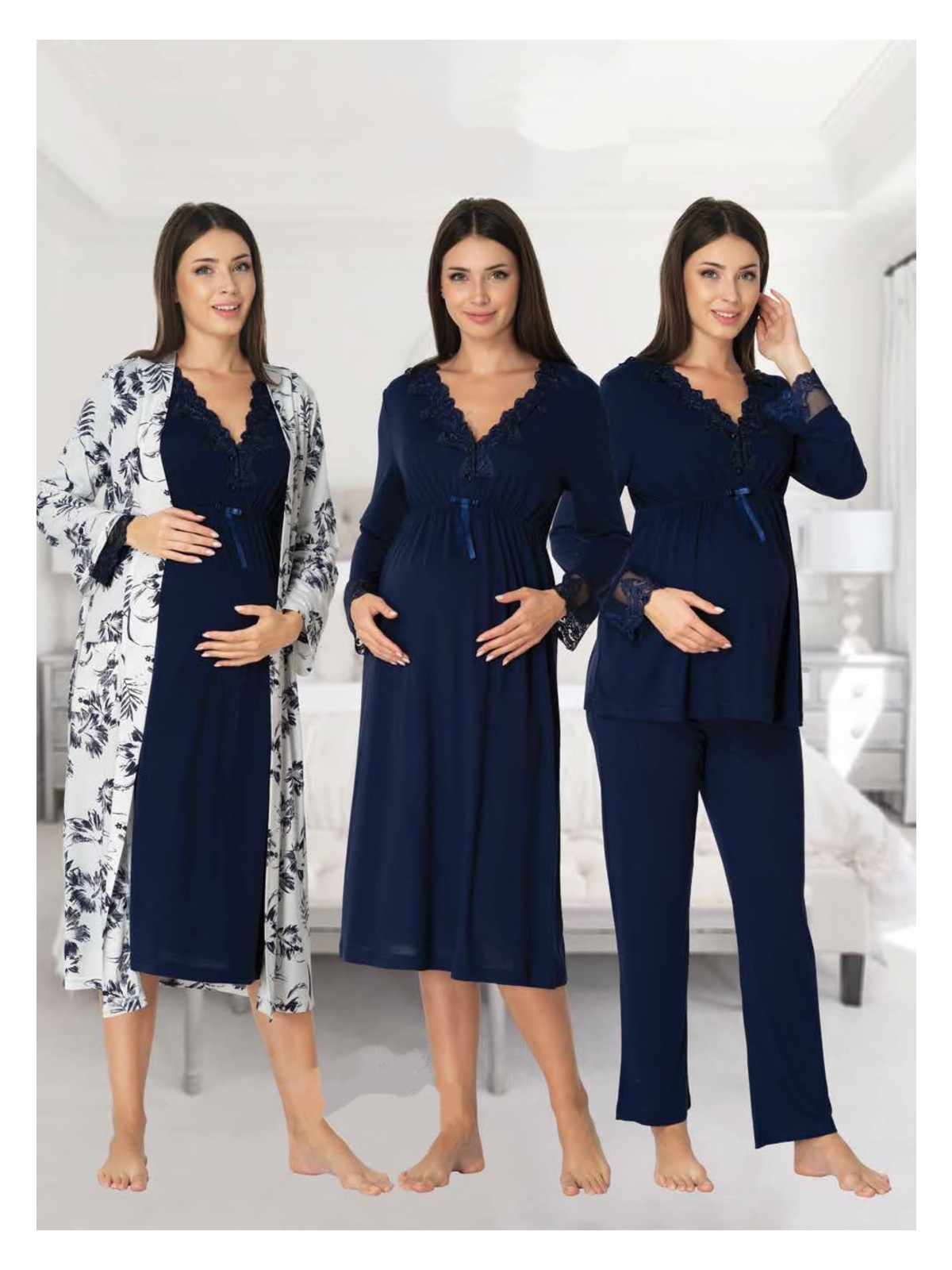 Effortt Dvina Effortt Lohusa 4'lü Set - Sabahlık/pijama Takımı/gecelik Siyah - 8096 - Görsel 4