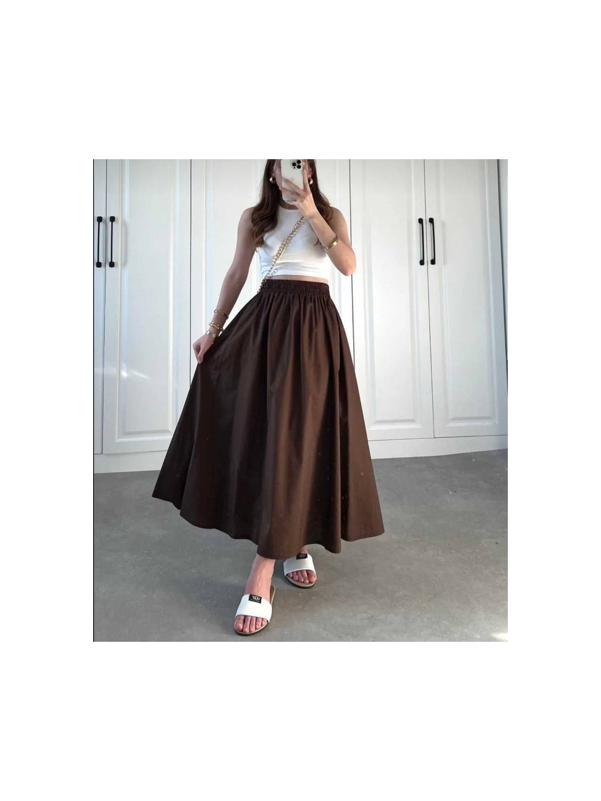 Moda Ulu Çift Cepli Beli Lastikli İç Göstermez Uzun Etek Poplin Kumaş (90) cm - Görsel 5