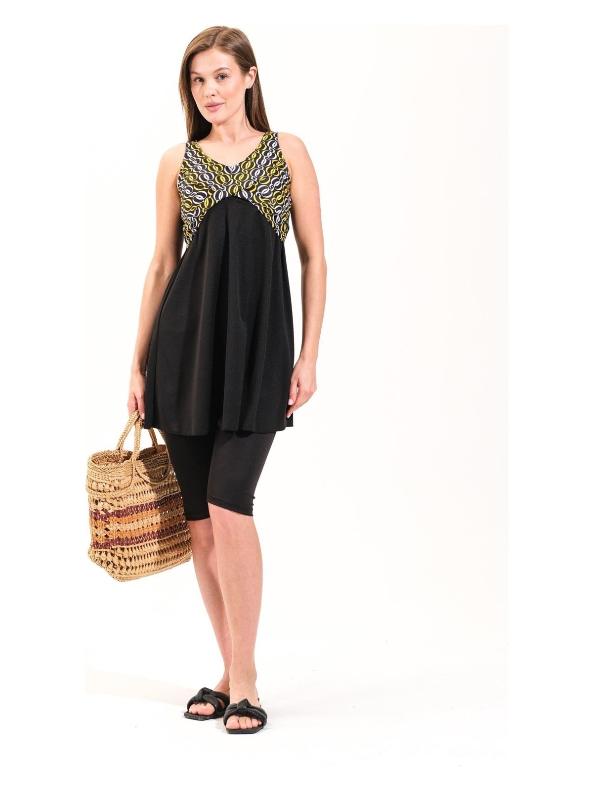 Plistre 2257_KADIN 2'li Takım Taytlı Çapraz Bantlı Askılı Elbise Deniz/havuz Mayosu - Görsel 4