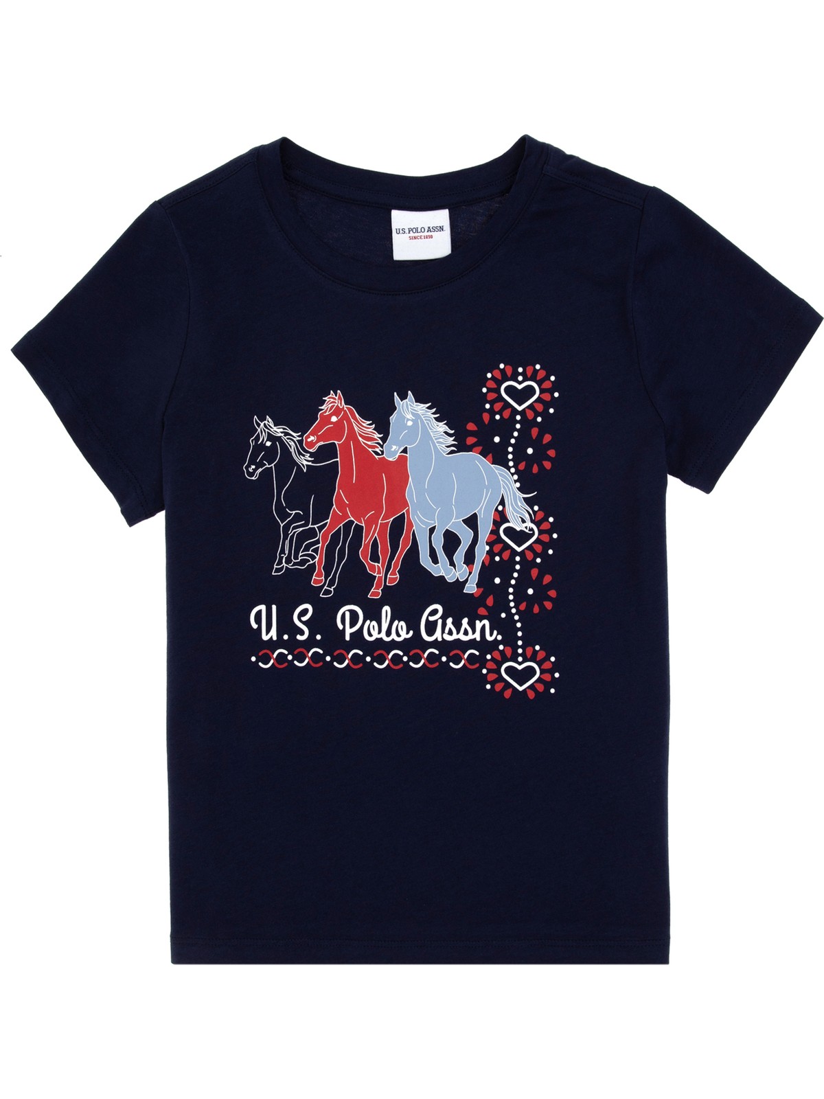 U.S. Polo Assn. Kız Çocuk Pembe Bisiklet Yaka At Baskılı Pamuk Tişört 50306200-VR041 - Görsel 3