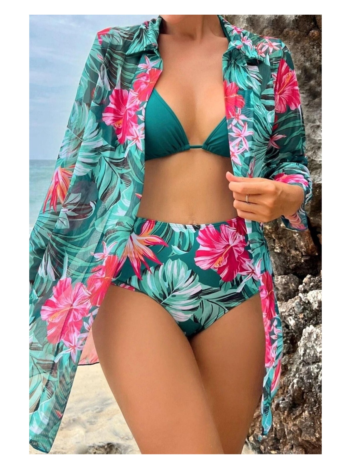 Bella Notte 3 Parça Yüksek Bel Gömlek ve Bikini Takımı