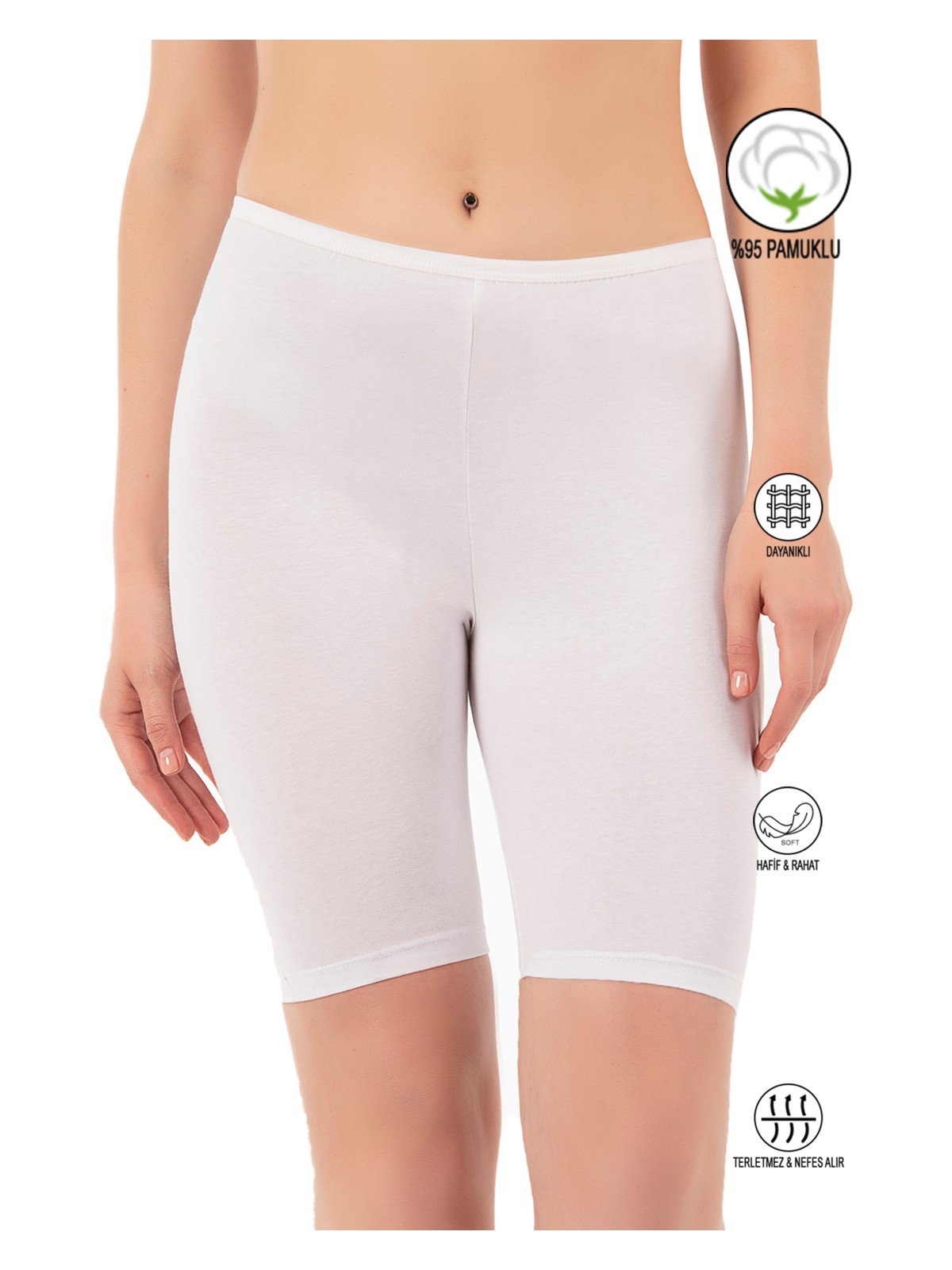 Özkan Underwear Özkan 0413 Kadın %95 Pamuklu Likralı Süprem Kumaş Esnek Rahat Yumuşak Diz Üstü Toparlayıcı Yüksek Bel Kısa Tayt - Görsel 3